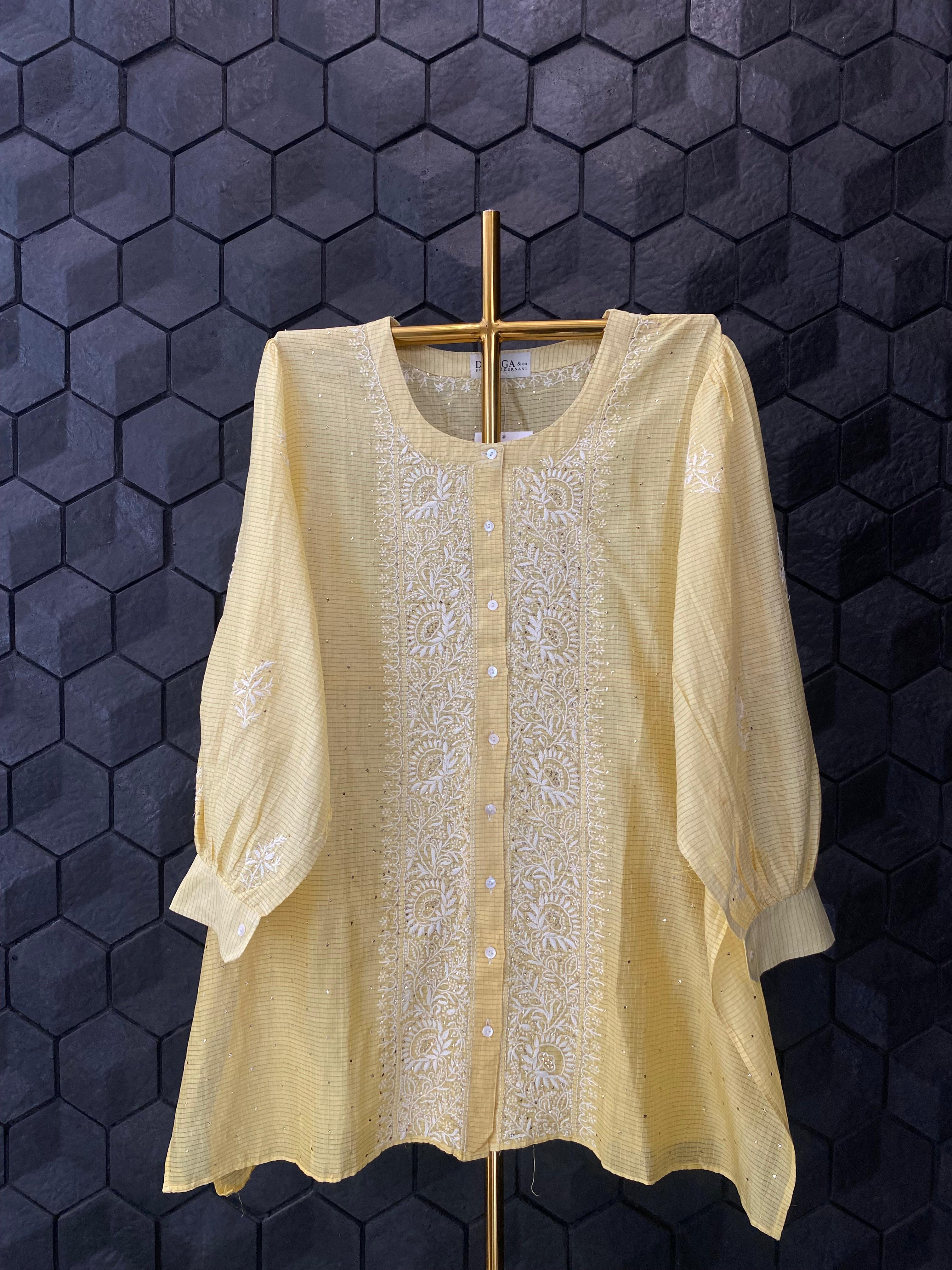 Yellow maheshwari chikankari co-ord set