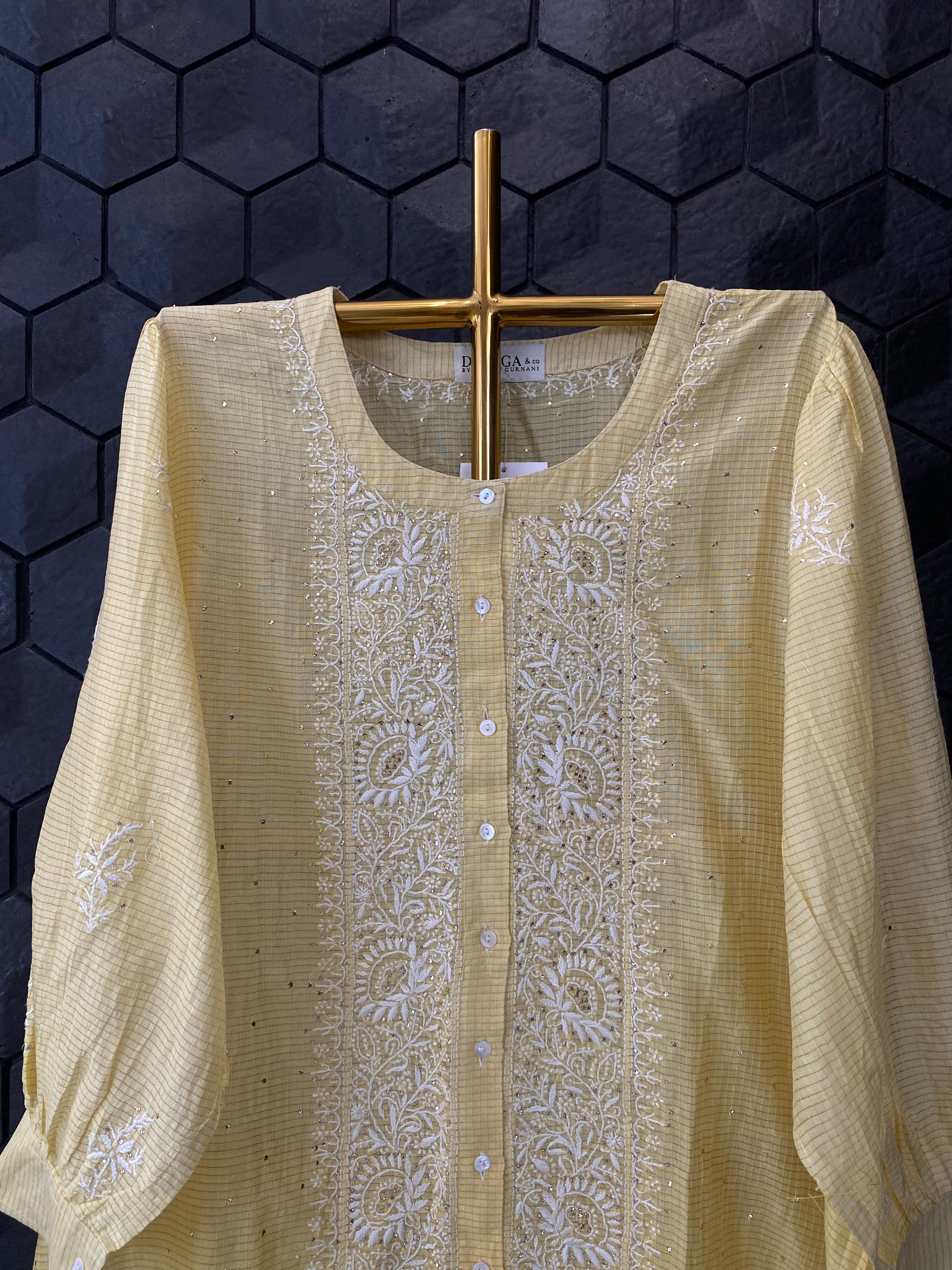 Yellow maheshwari chikankari co-ord set