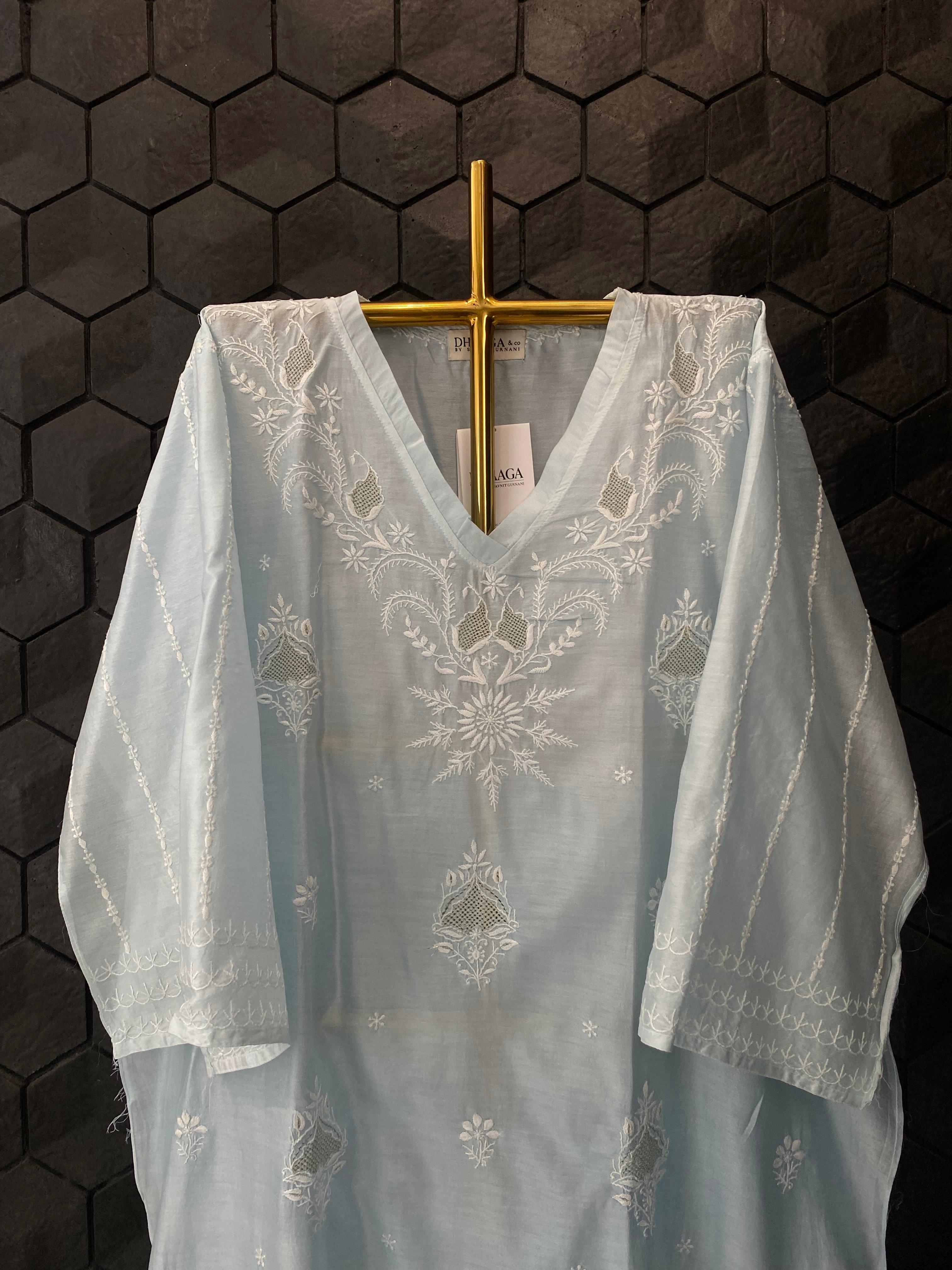 Sky Blue chanderi chikankari co-ord set