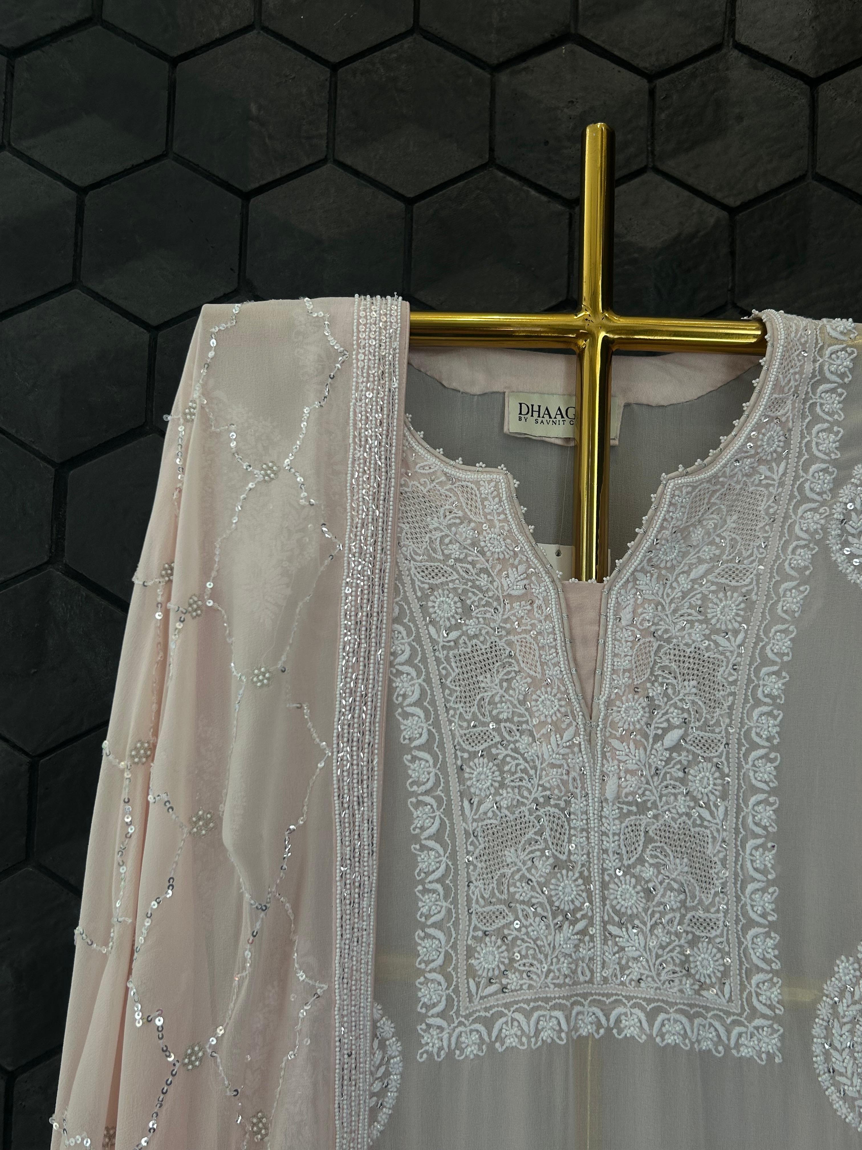 Pink georgette chikankari kurta set