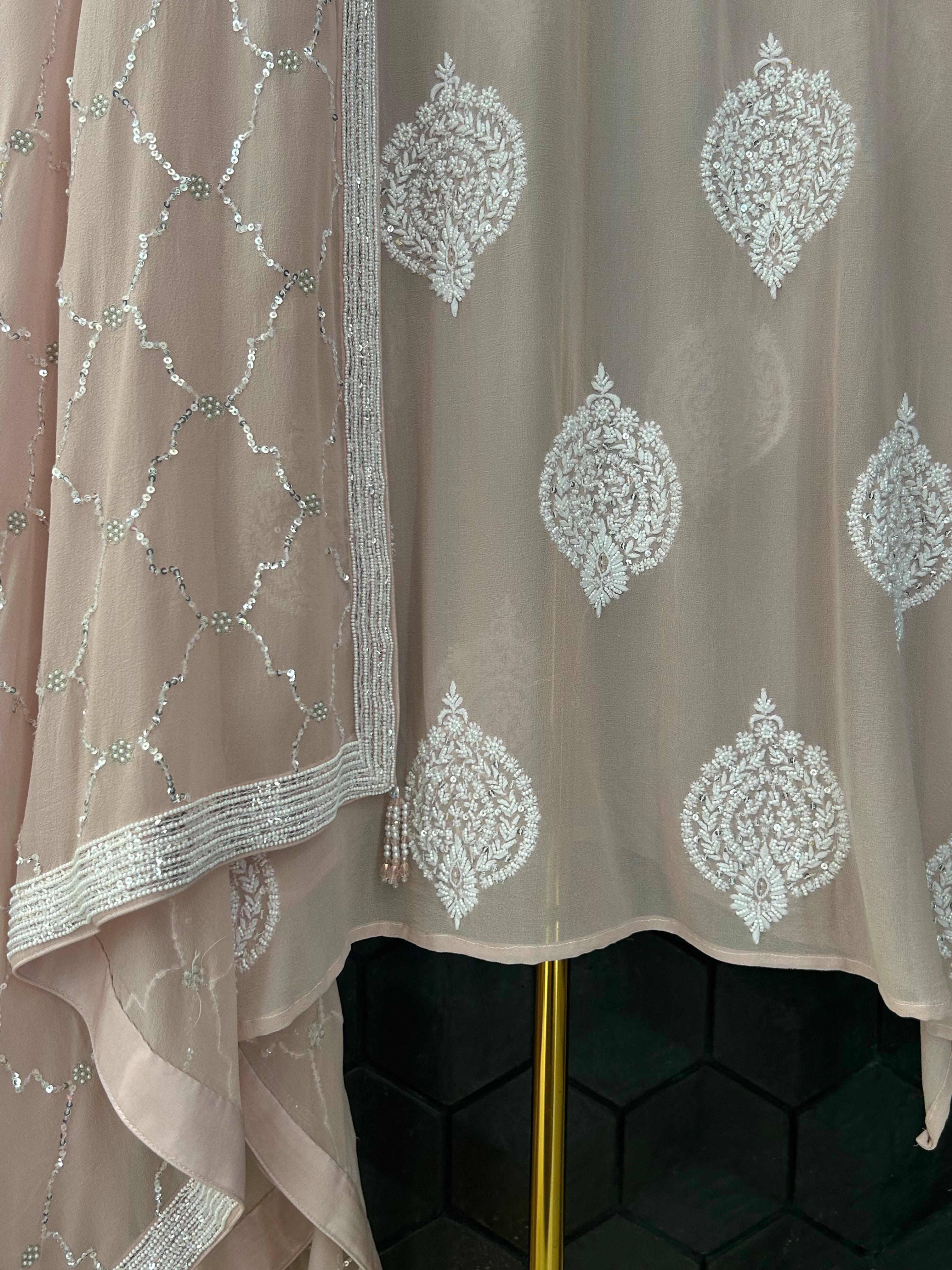 Pink georgette chikankari kurta set