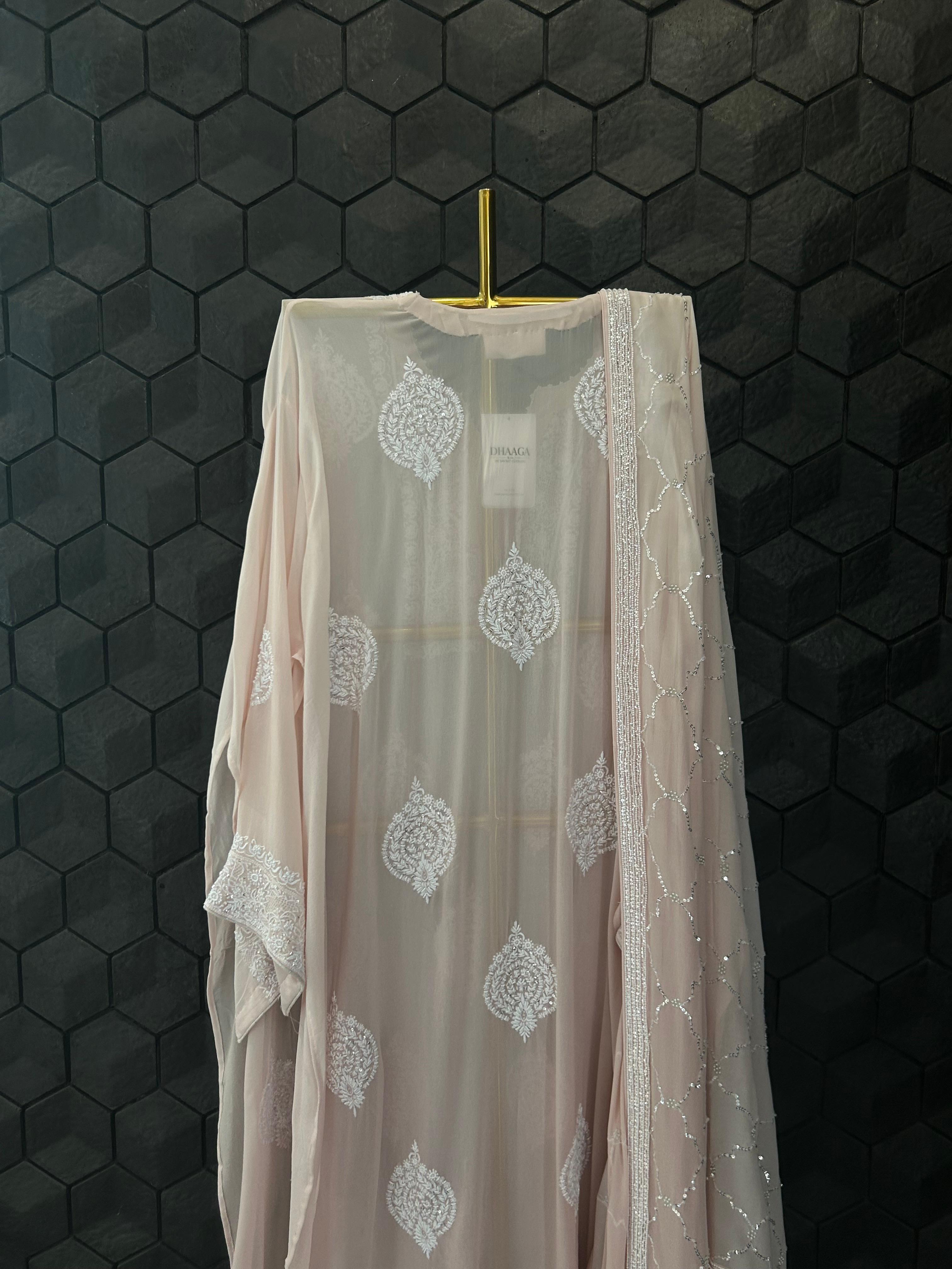 Pink georgette chikankari kurta set
