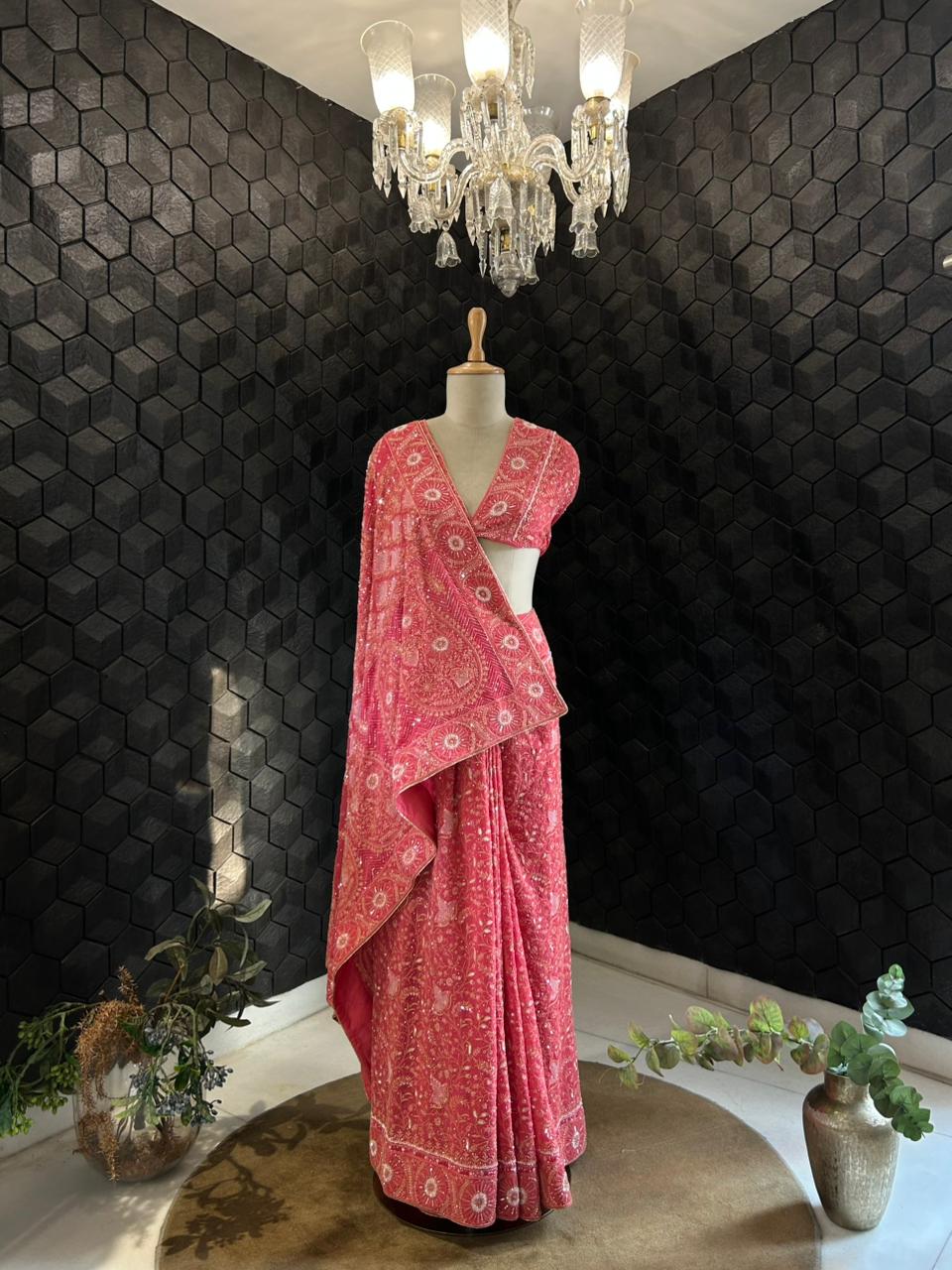 Fuschia georgette ek-taar chikankari saree