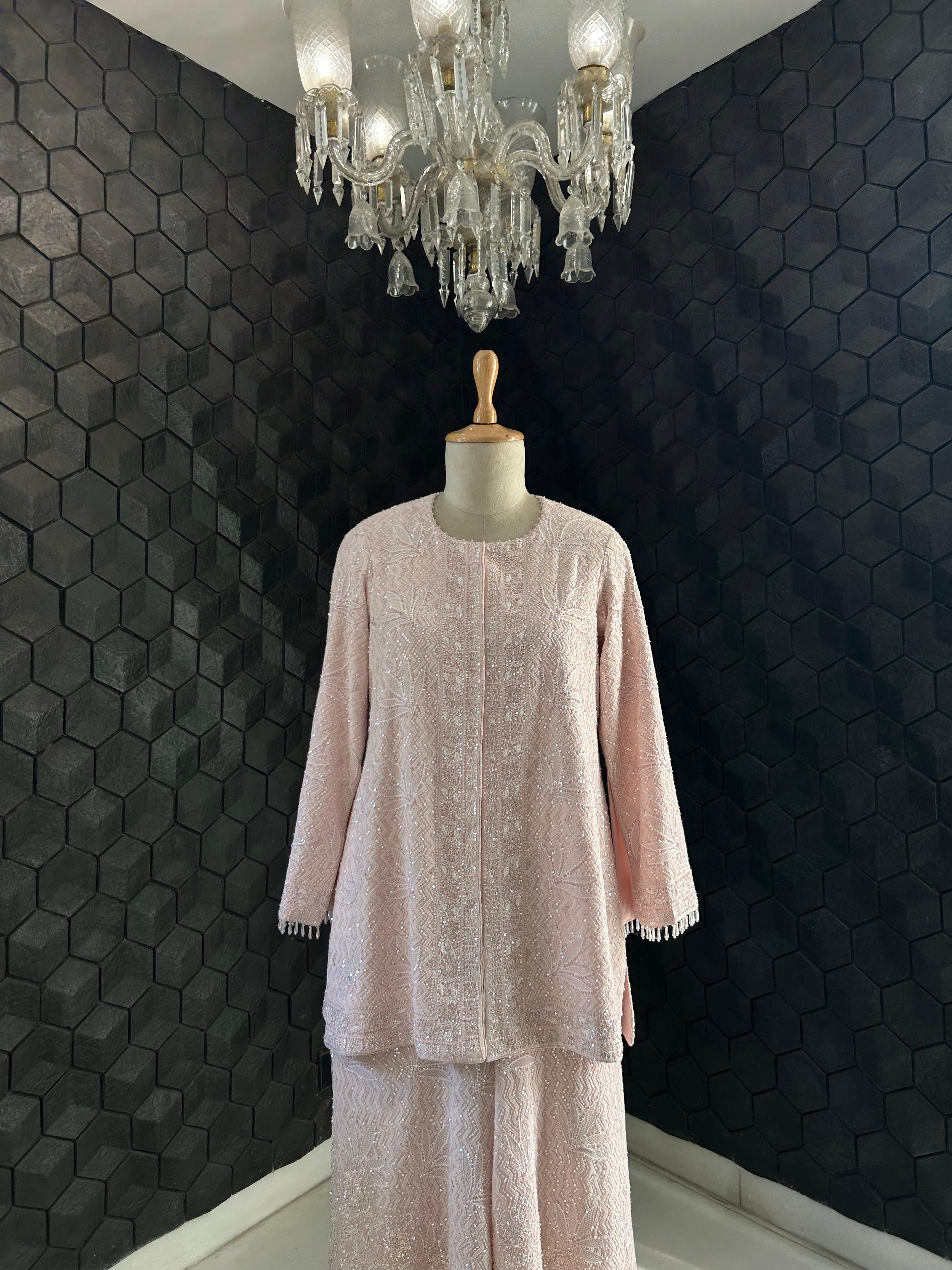 Pink Georgette Chikankari Co - ord Set