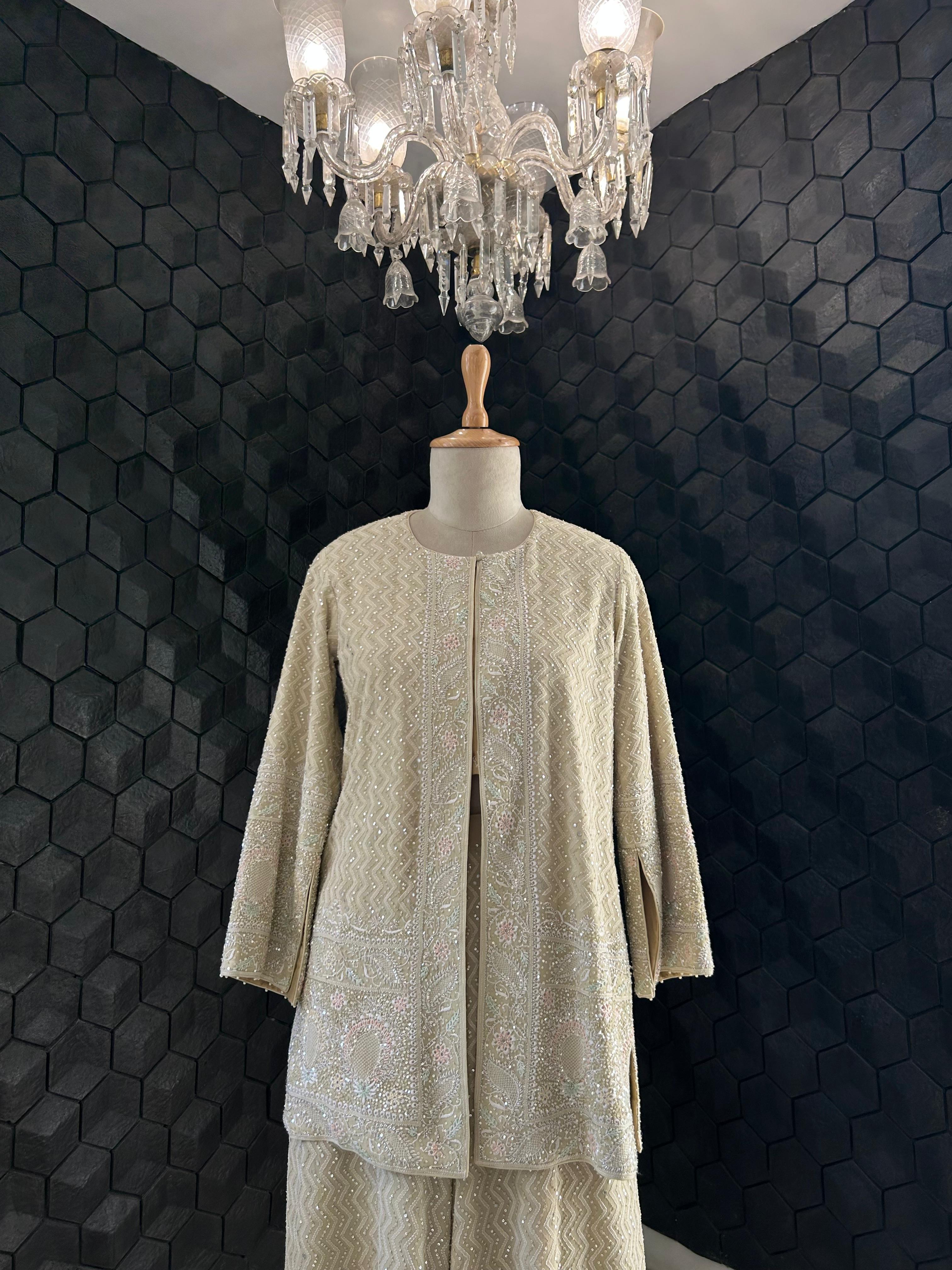 Green Georgette chikankari Co-ord set