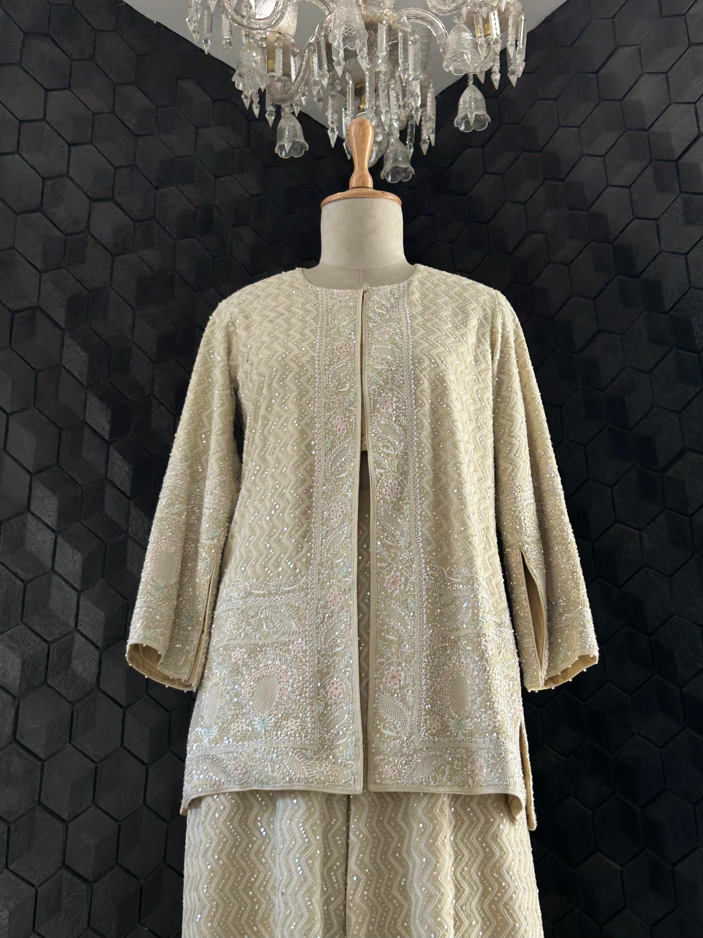 Green Georgette chikankari Co-ord set