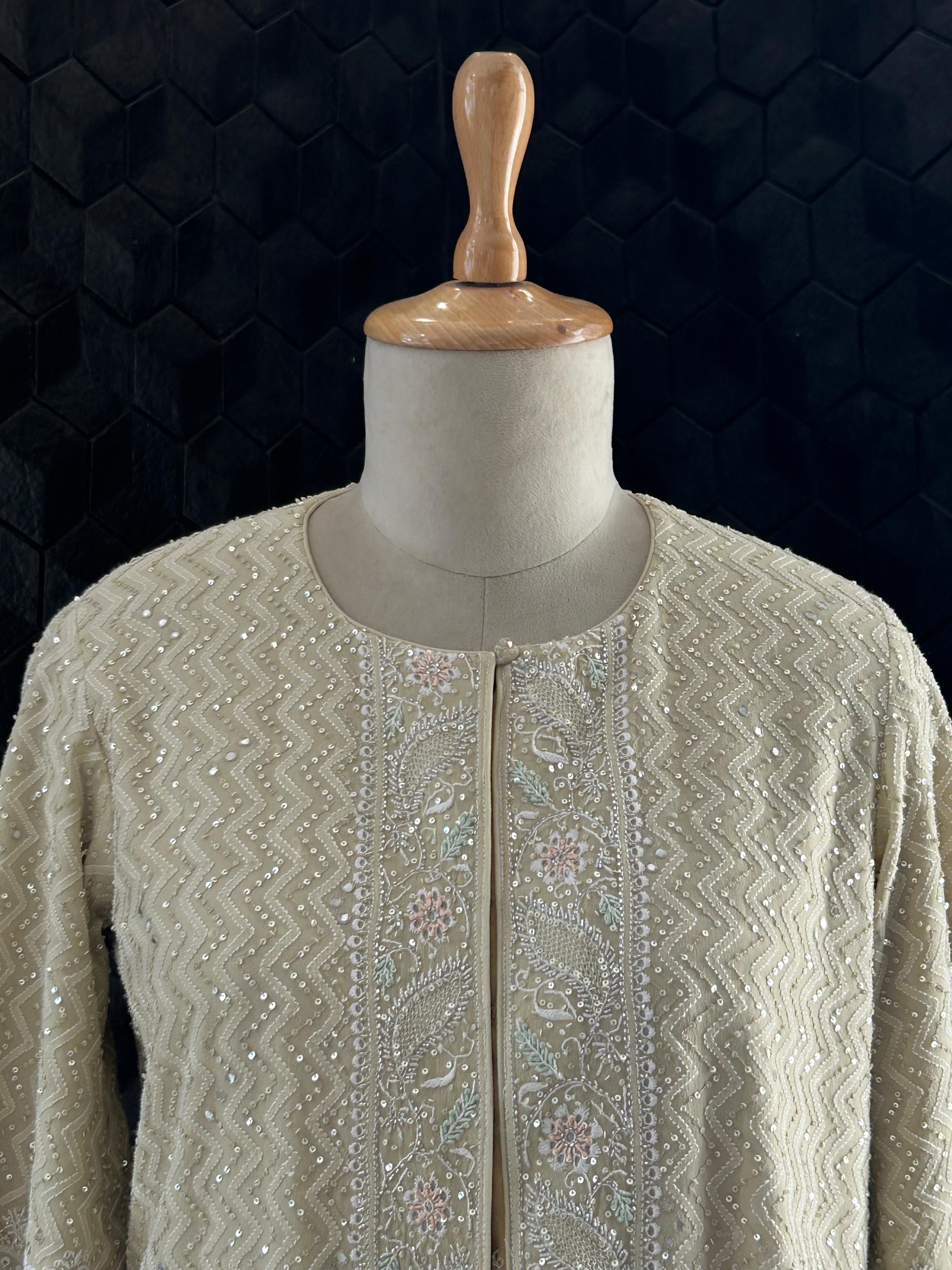 Green Georgette chikankari Co-ord set