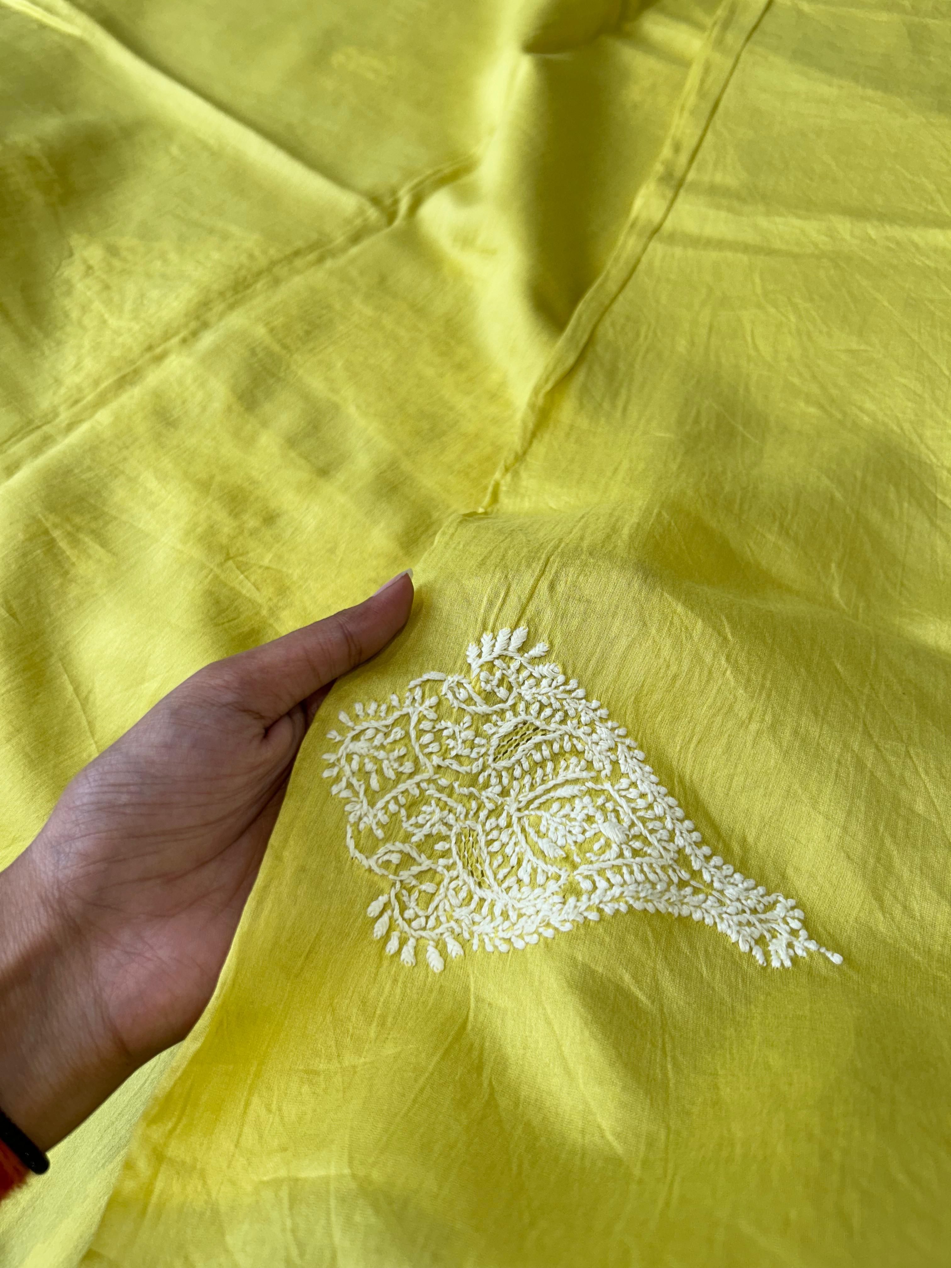 Lime green Chanderi chikankari mens kurta