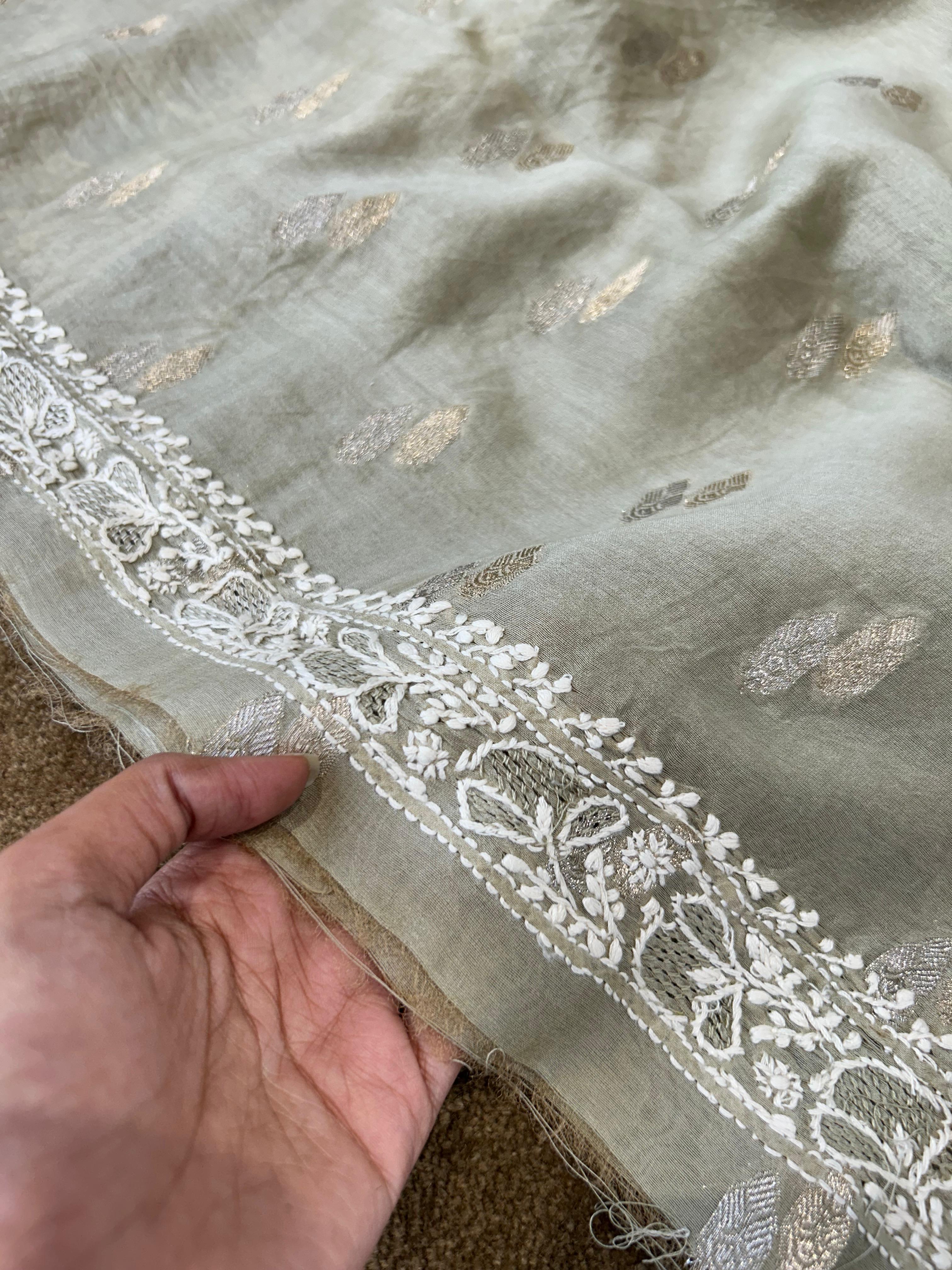 Green chanderi chikankari men kurta