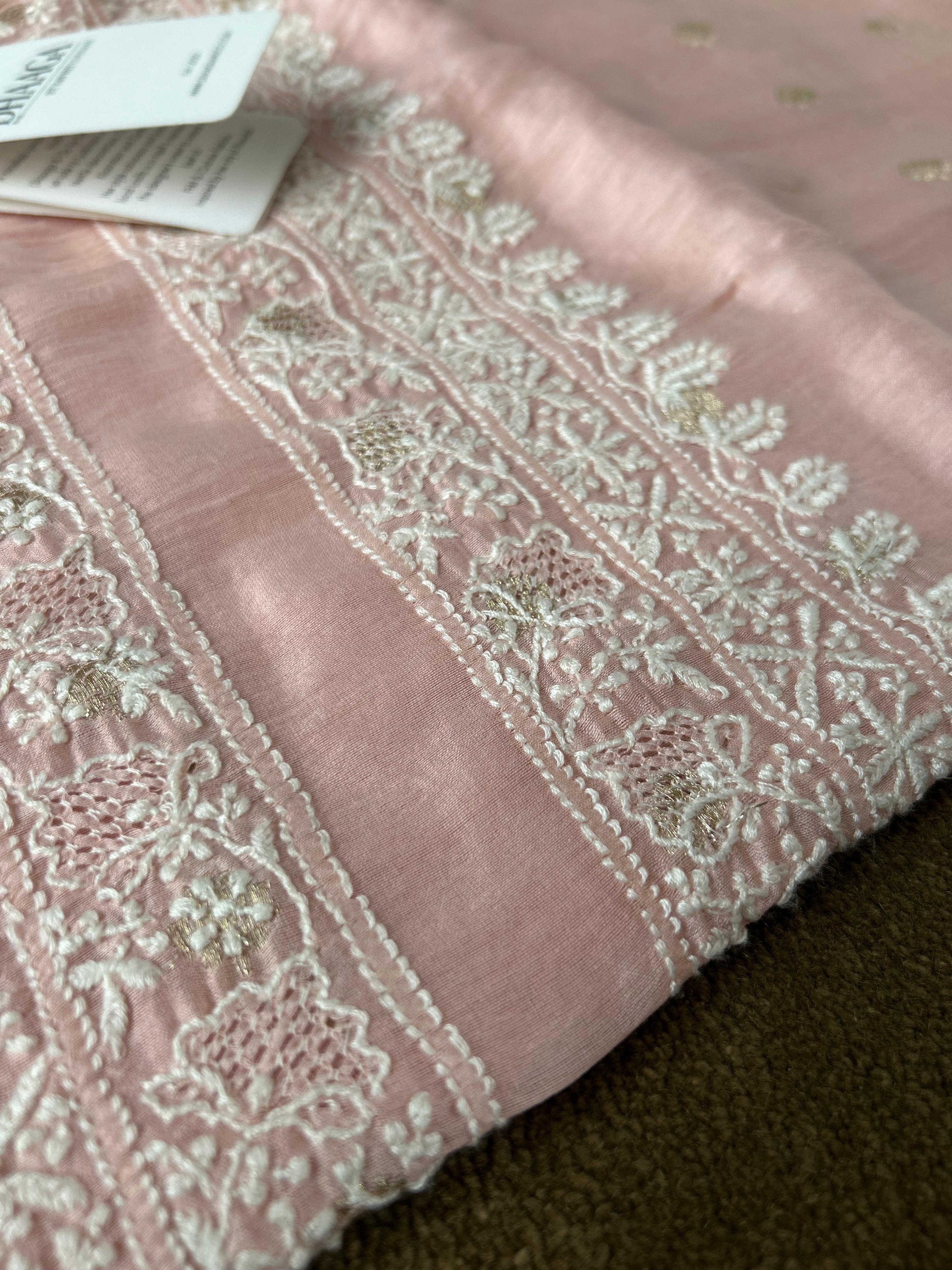 Pink chanderi chikankari men kurta