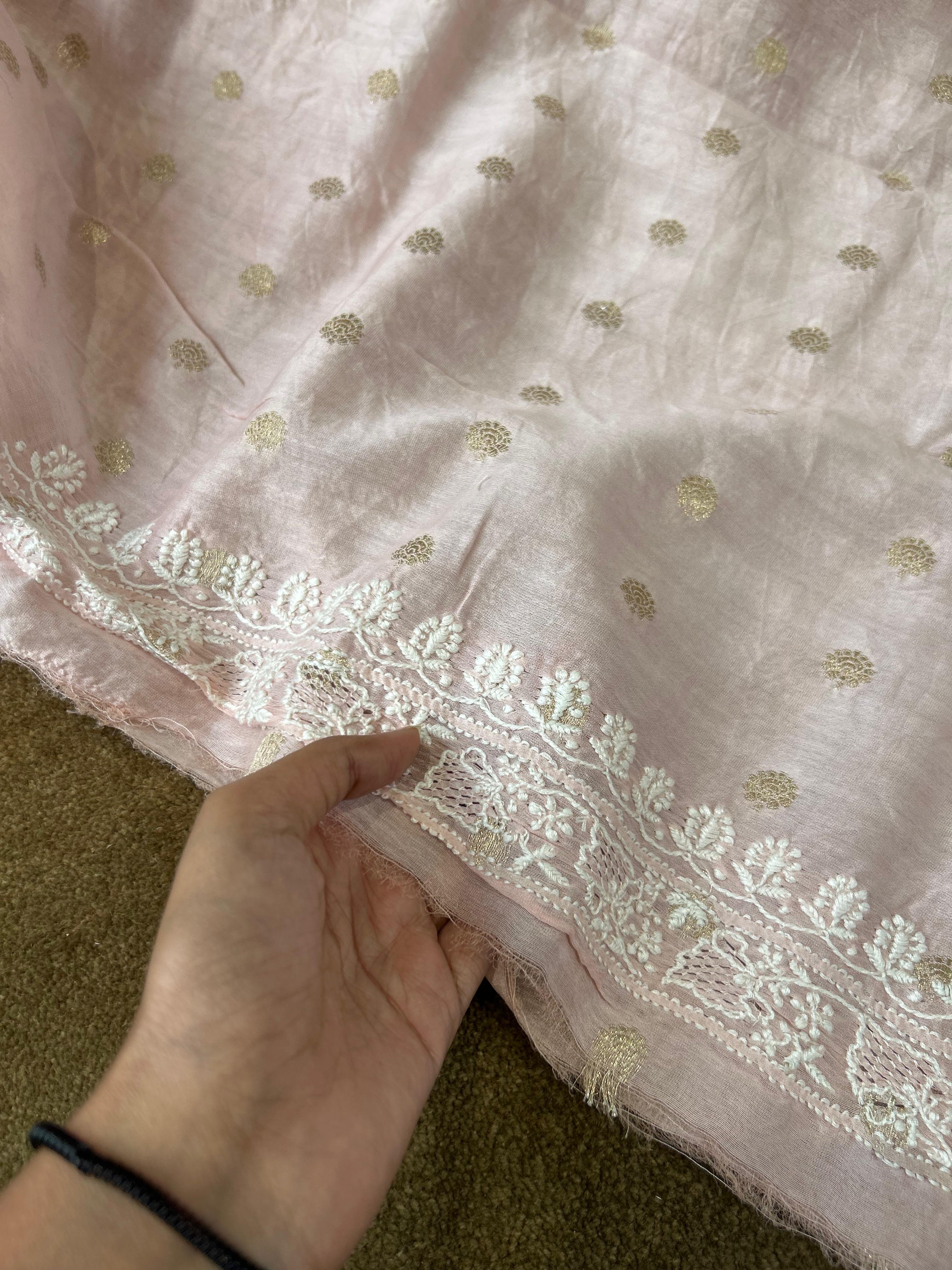 Pink chanderi chikankari men kurta