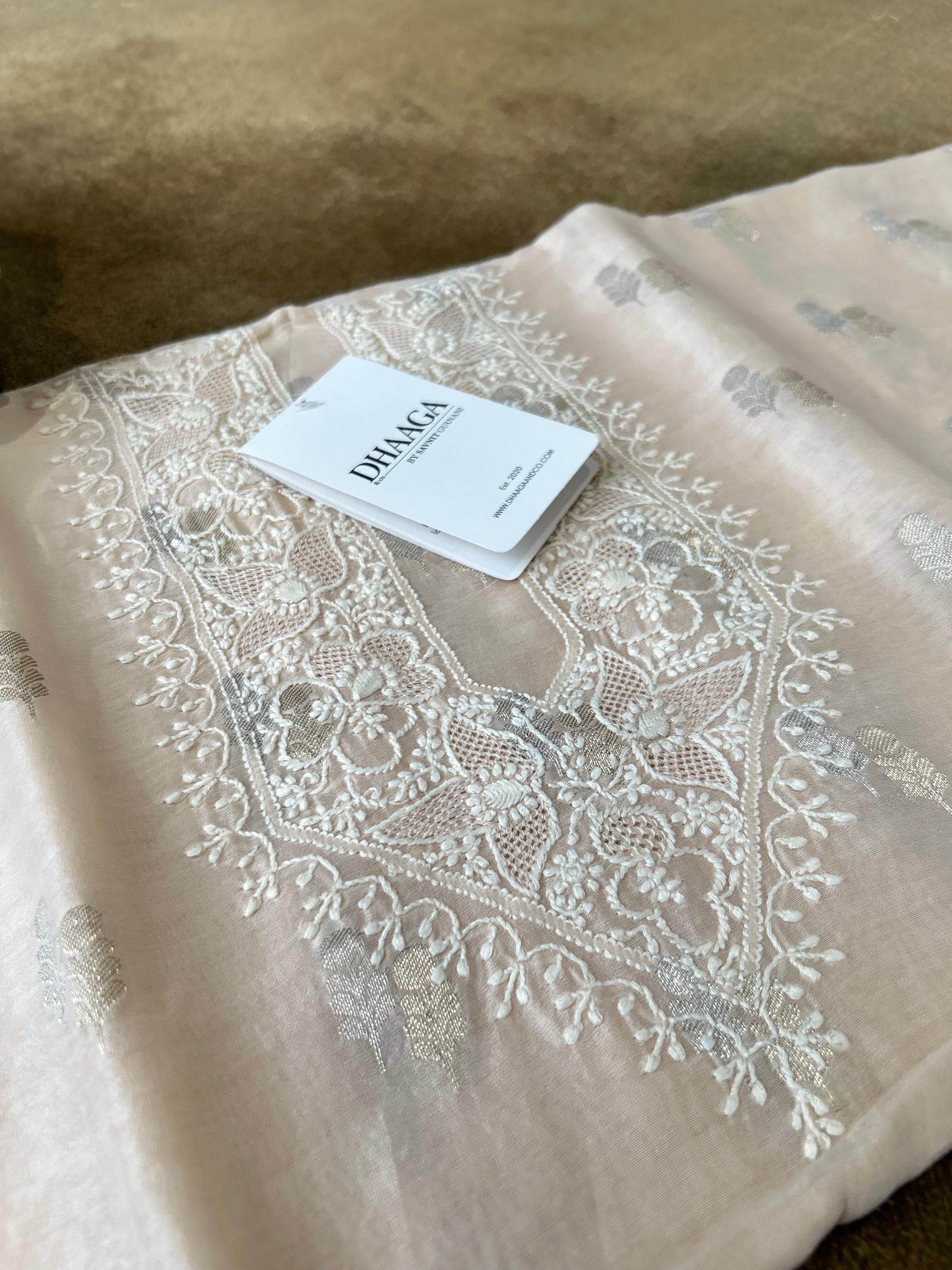 Pink chanderi chikankari men kurta