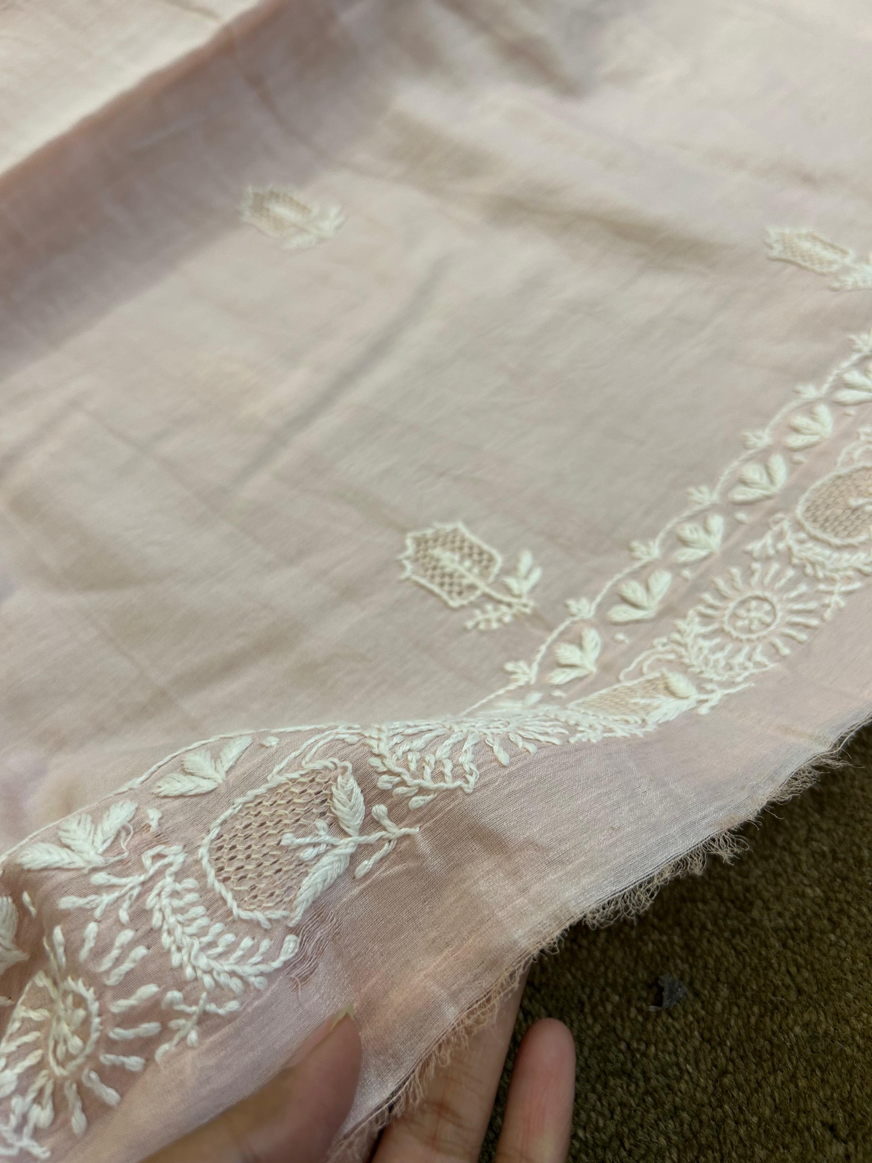Pink Chanderi chikankari men kurta