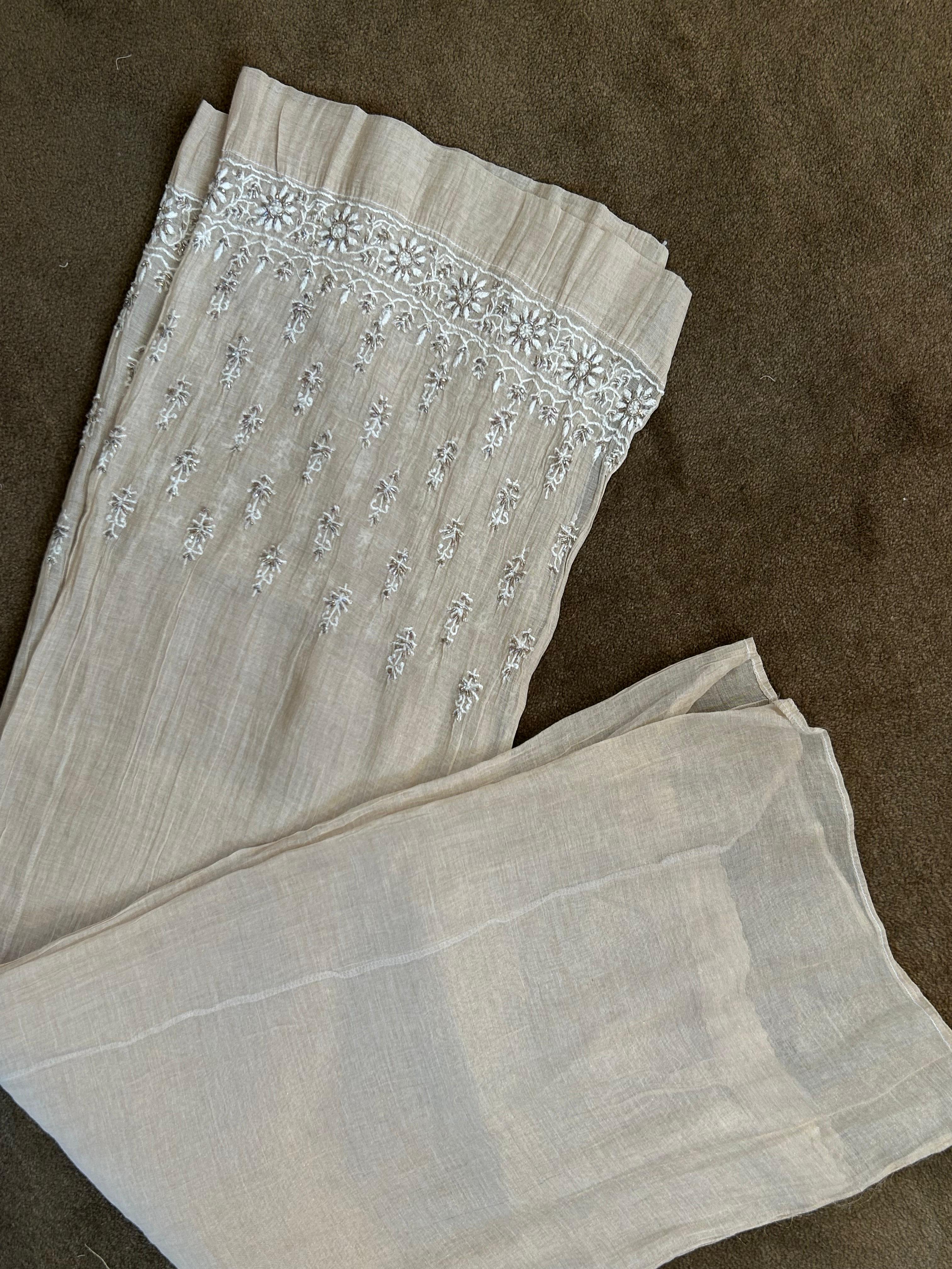 Beige golden tissue chikanakri kurta set