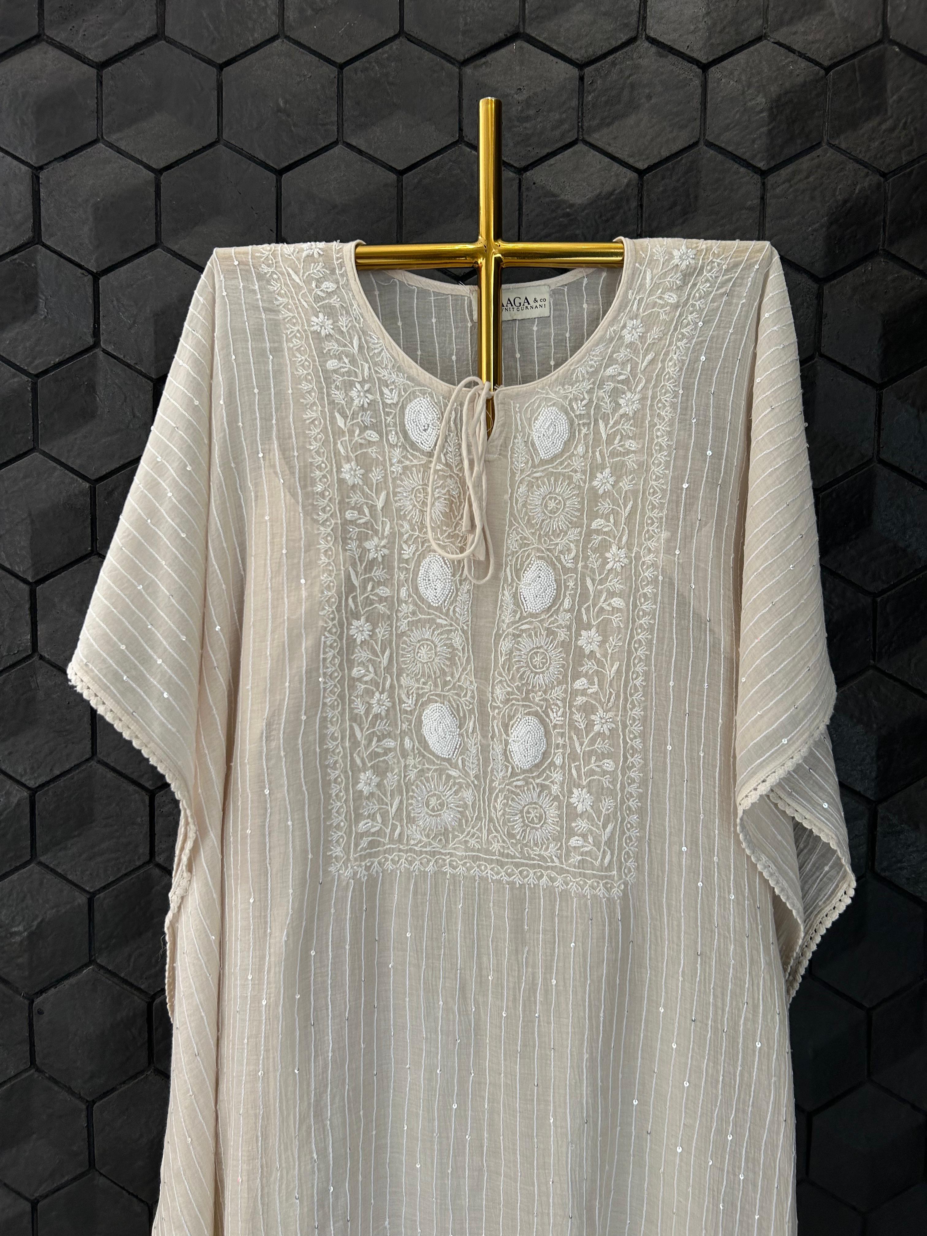 Natural mul chanderi chikankari kaftan