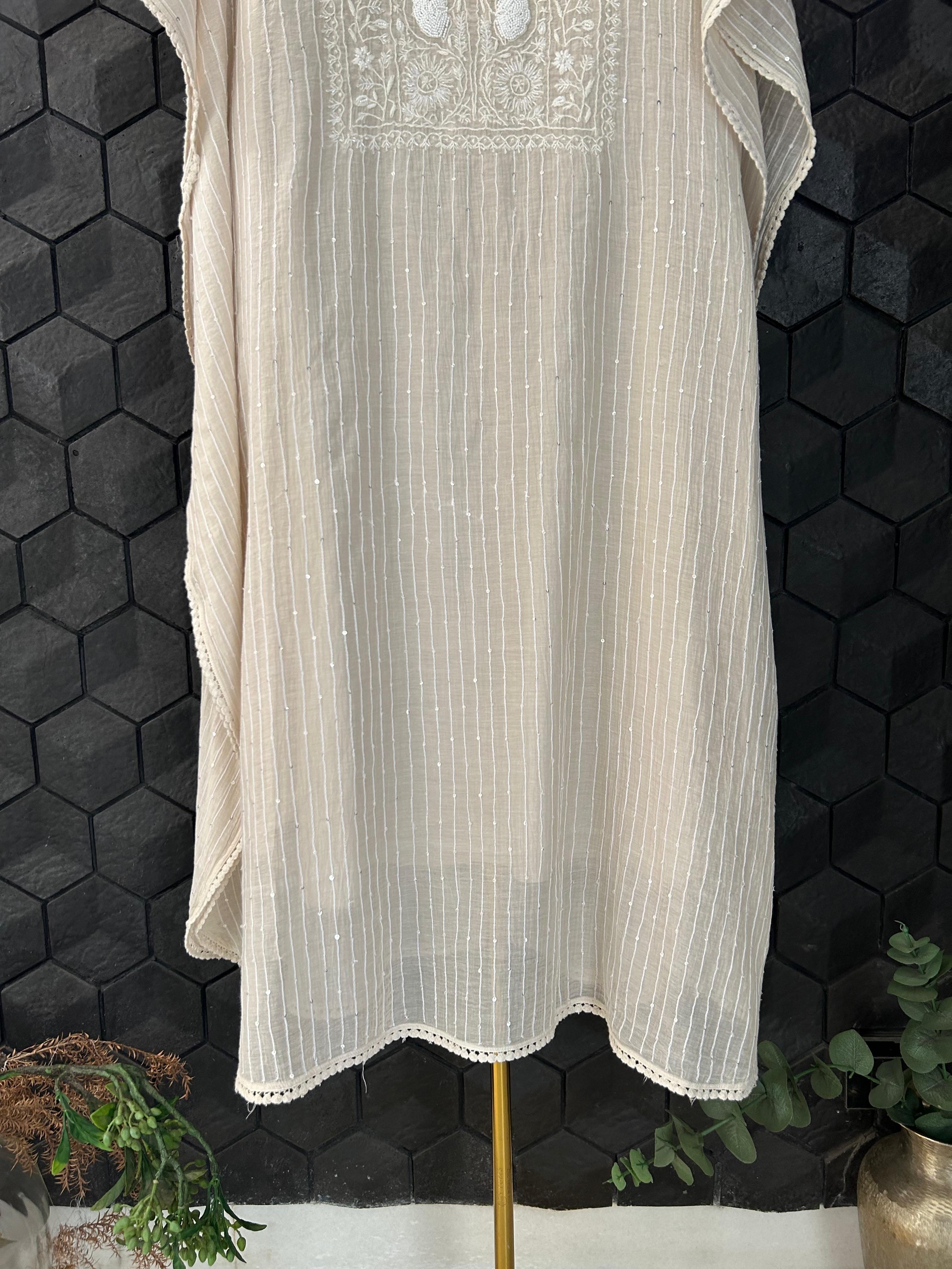 Natural mul chanderi chikankari kaftan