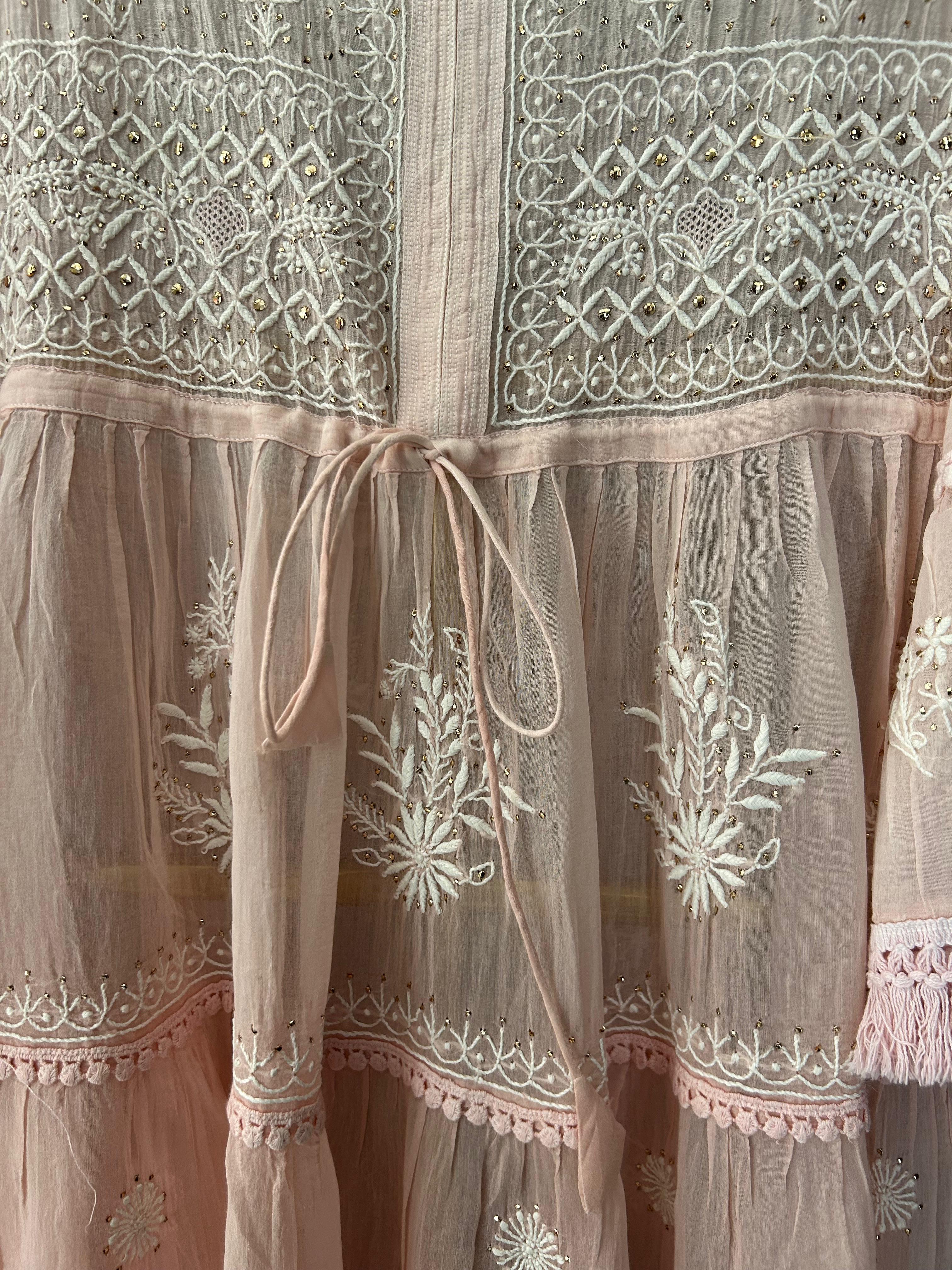 pink mul chanderi chikankari dress