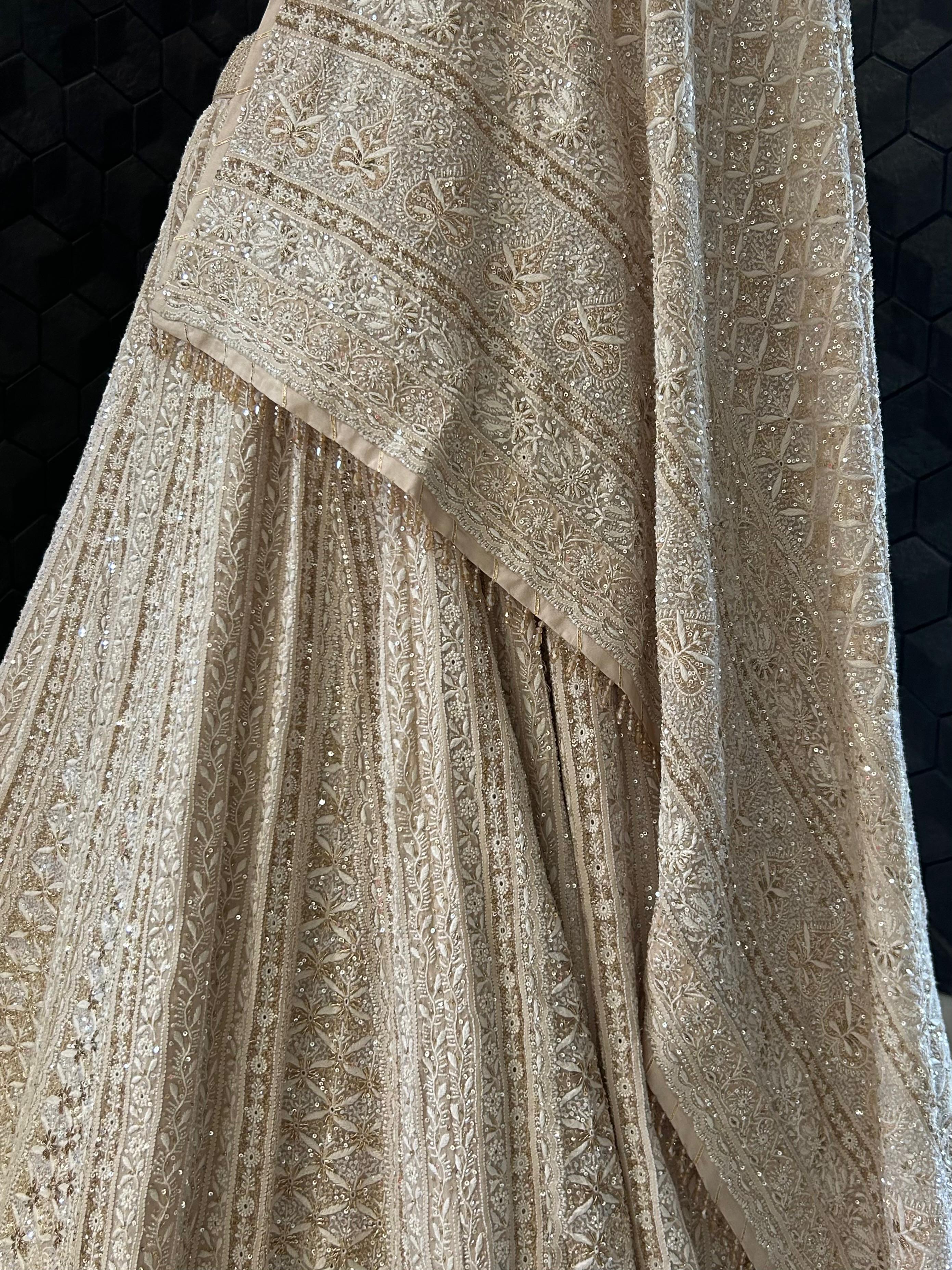 Beige georgette ek-taar chikankari lehenga set