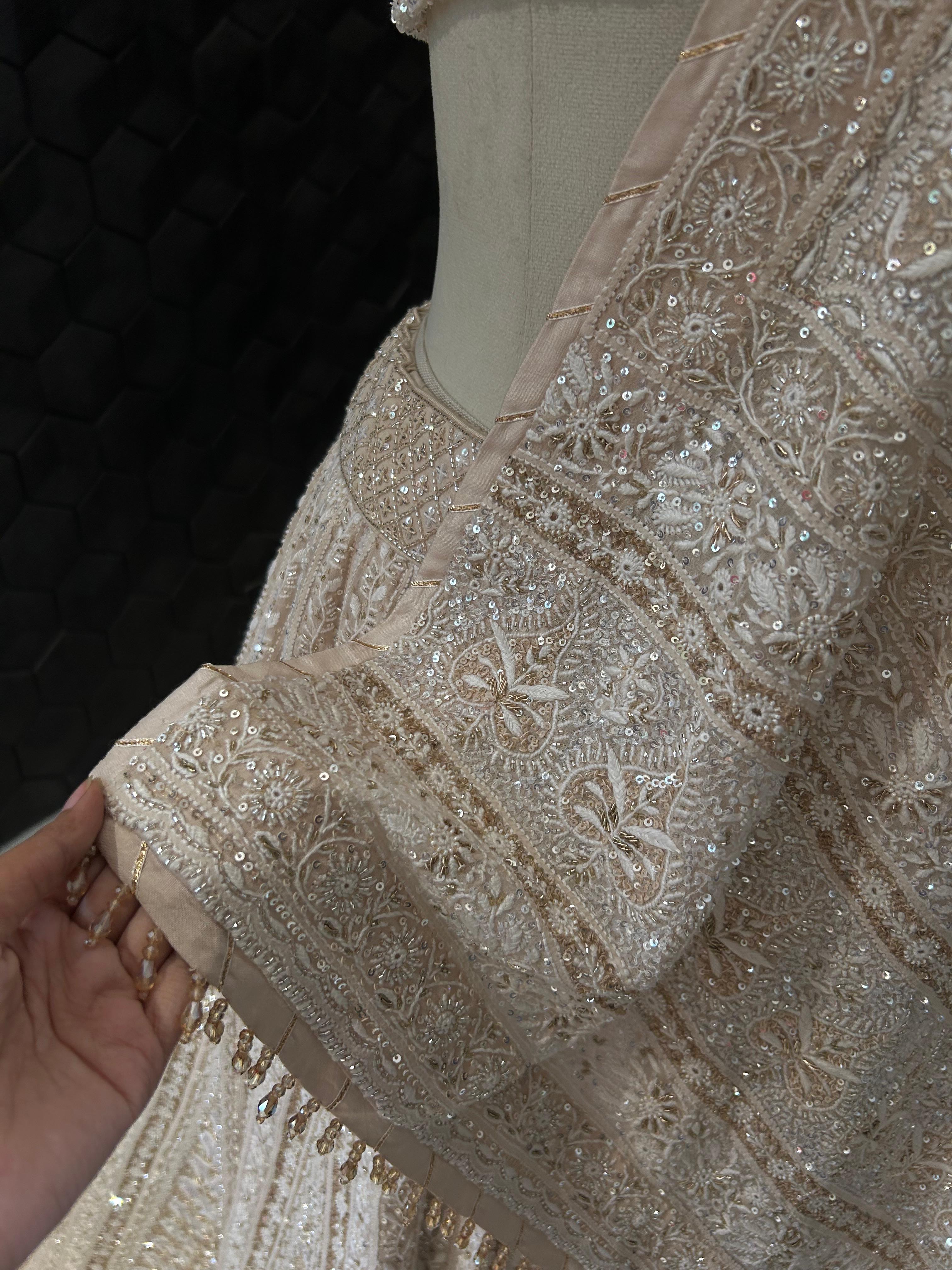 Beige georgette ek-taar chikankari lehenga set