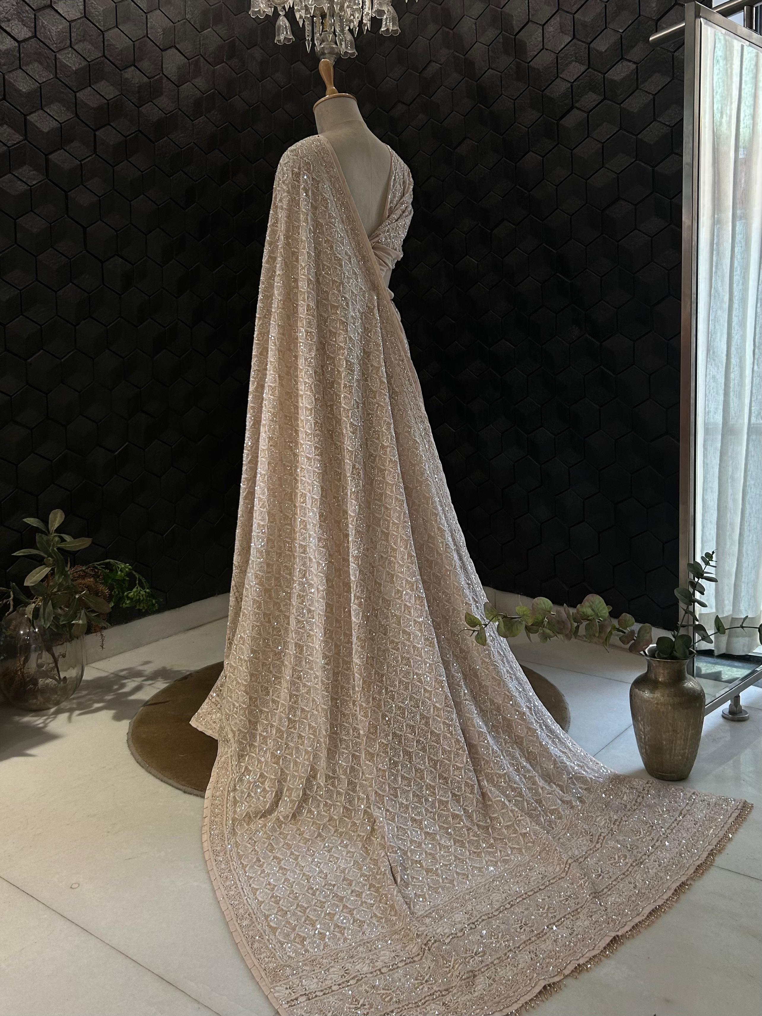 Beige georgette ek-taar chikankari lehenga set