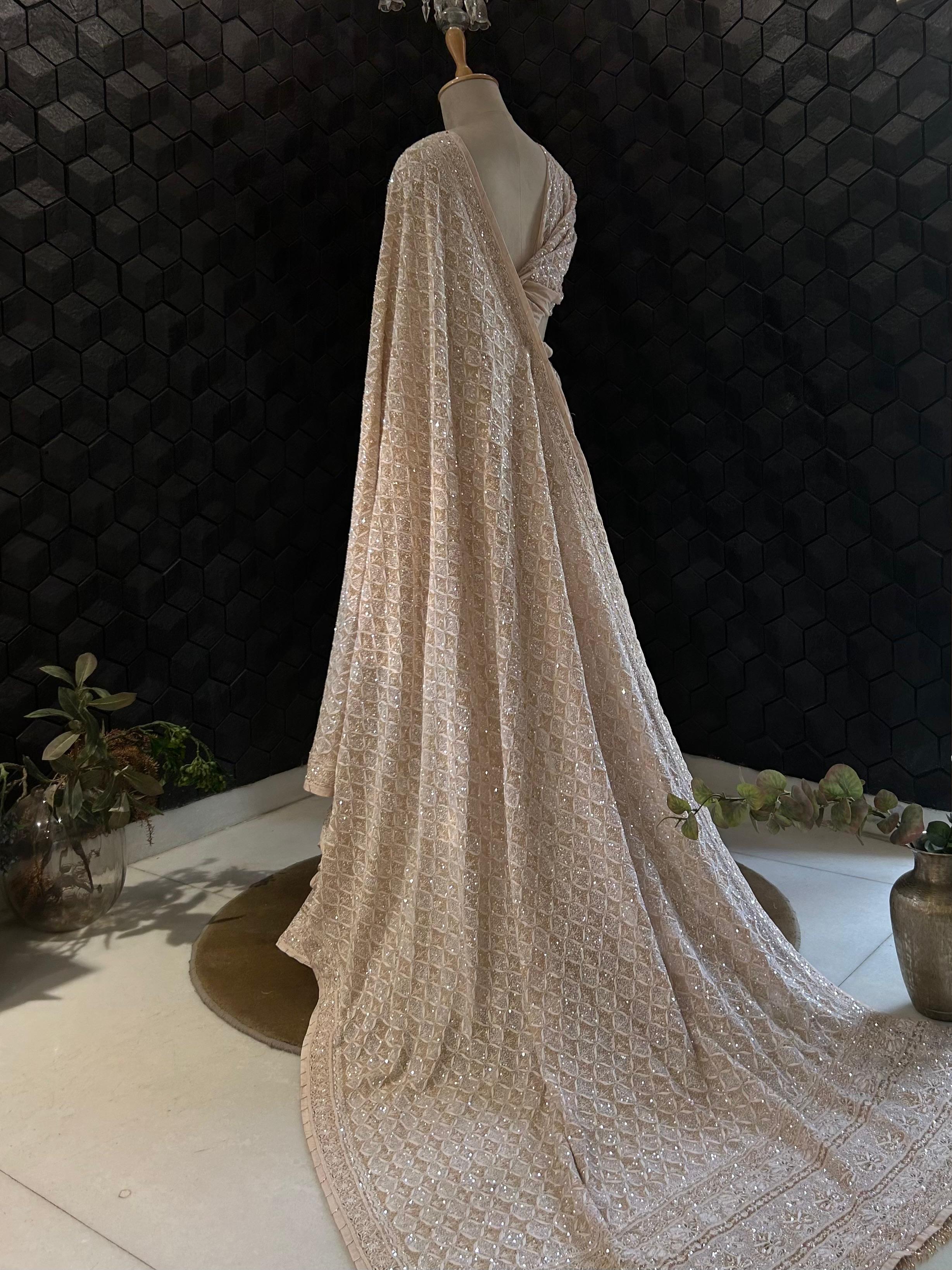 Beige georgette ek-taar chikankari lehenga set