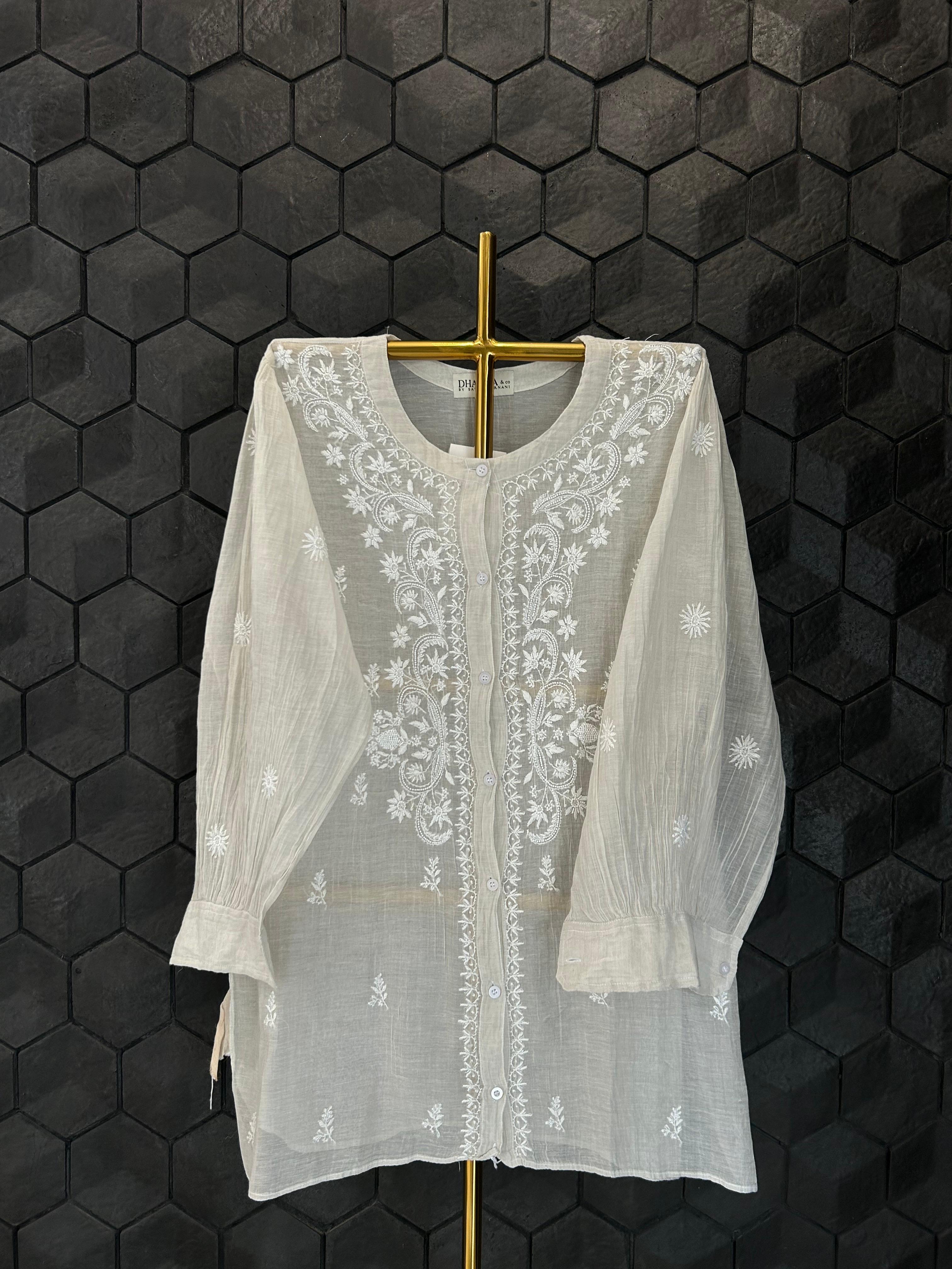 Silver tissue chikankari co-ord set
