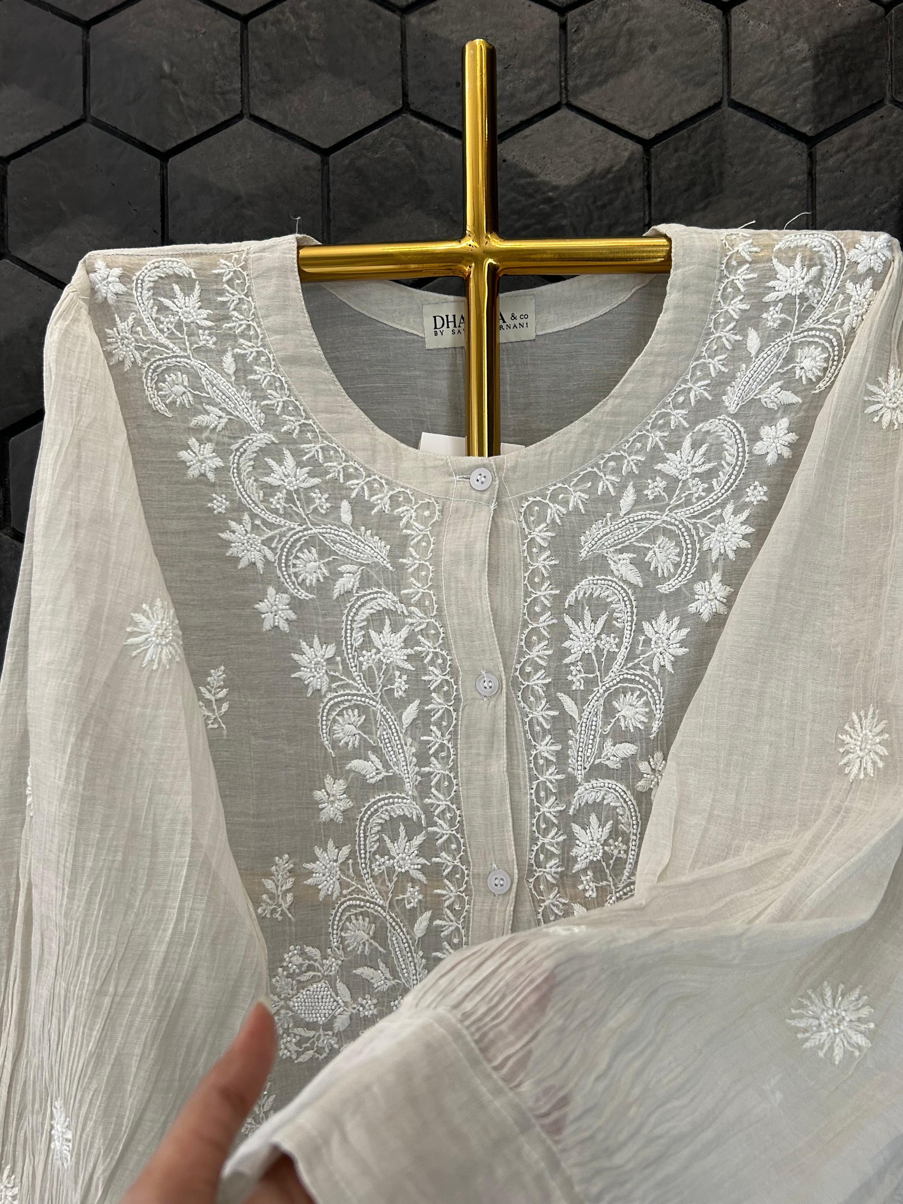 Silver tissue chikankari co-ord set