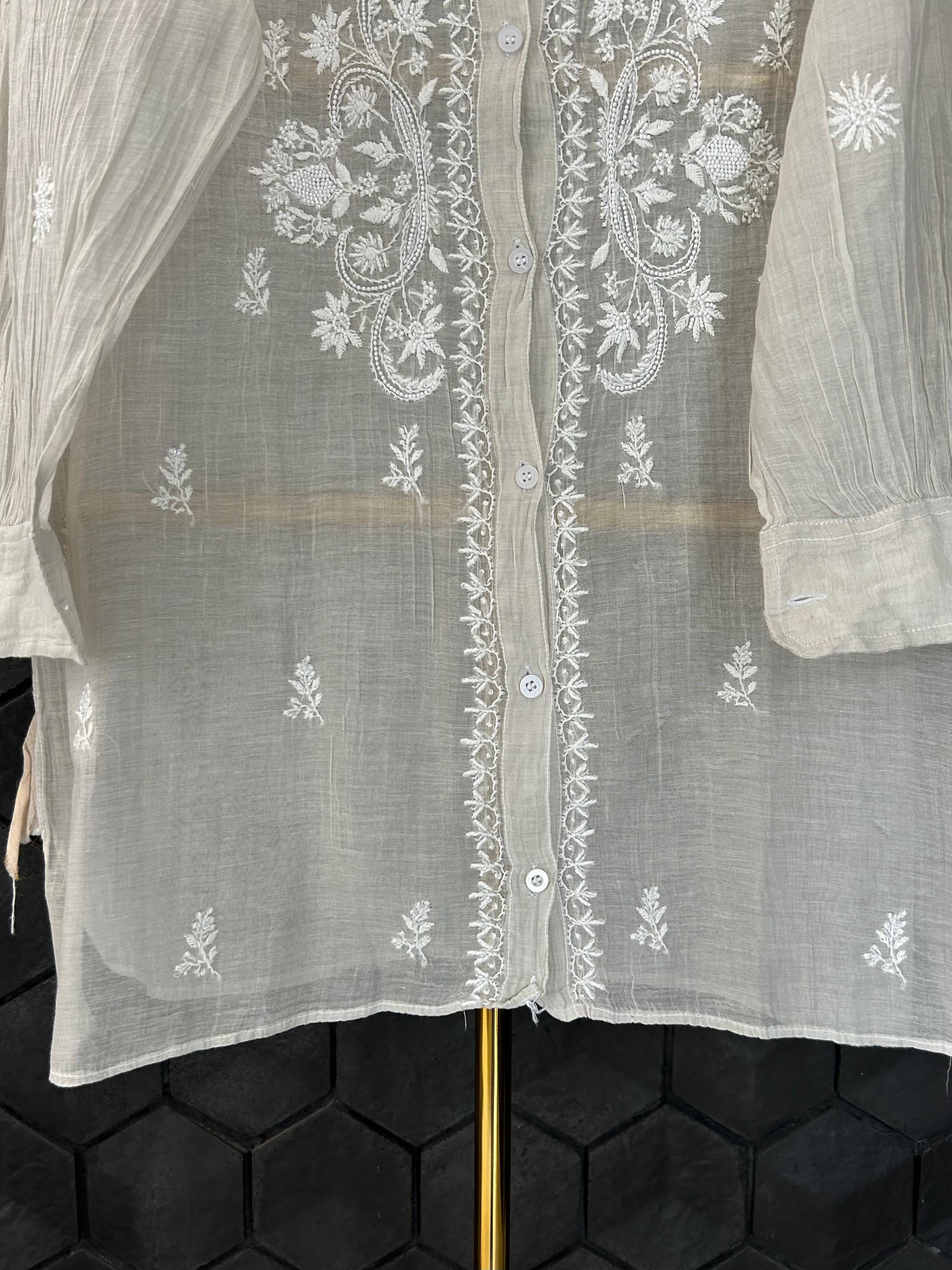 Silver tissue chikankari co-ord set