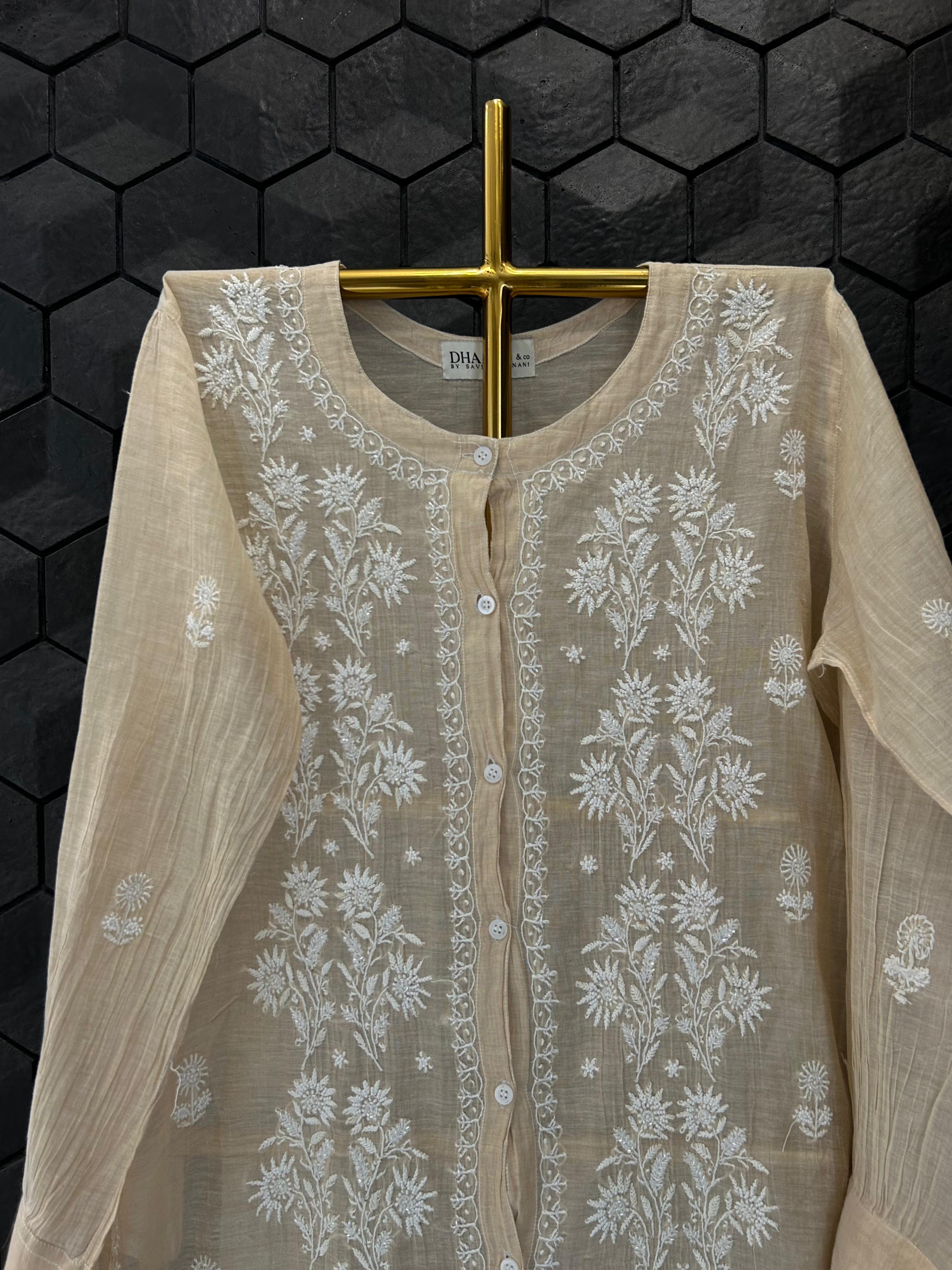 Golden tissue chikankari co-ord set