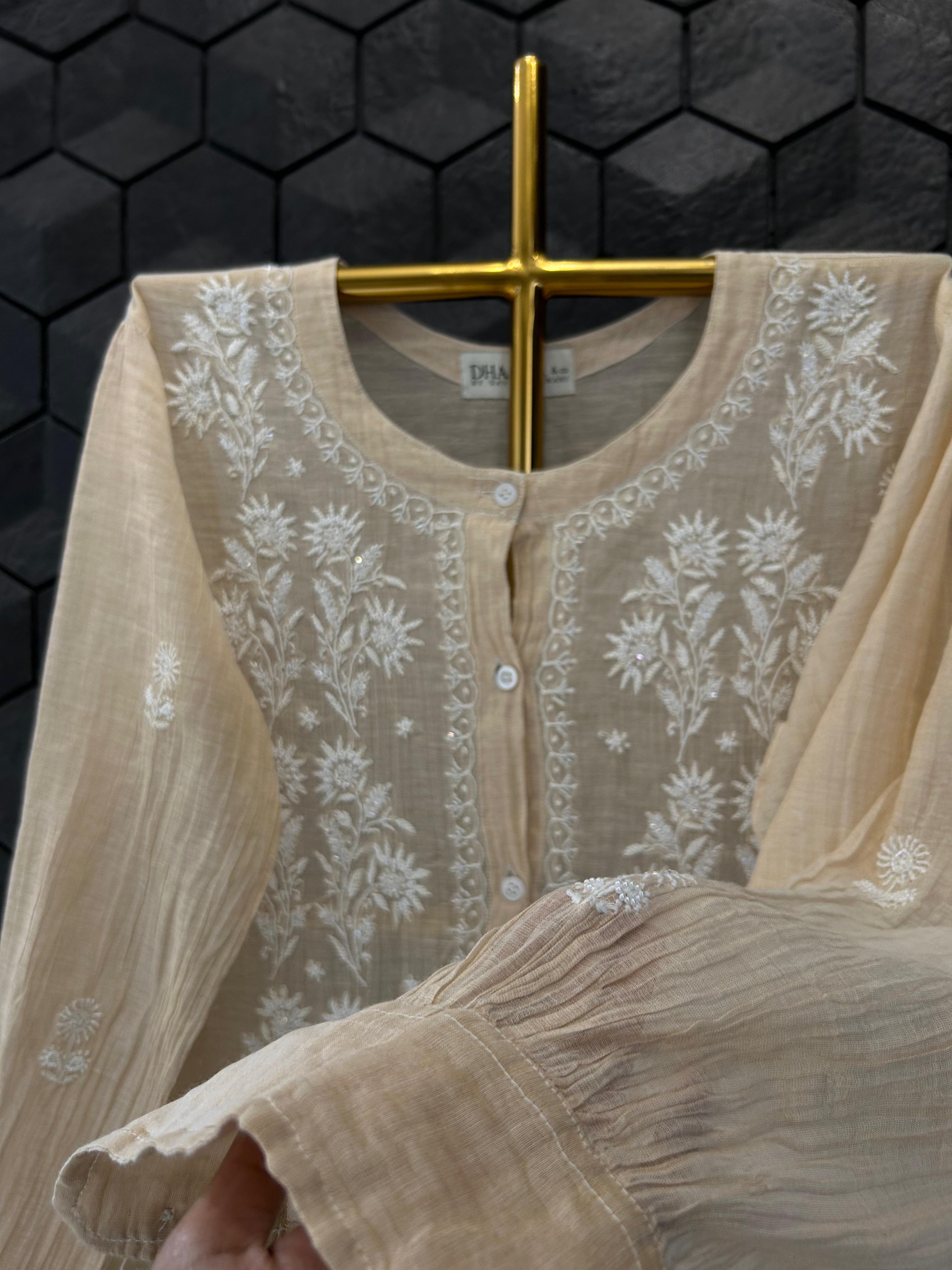 Golden tissue chikankari co-ord set