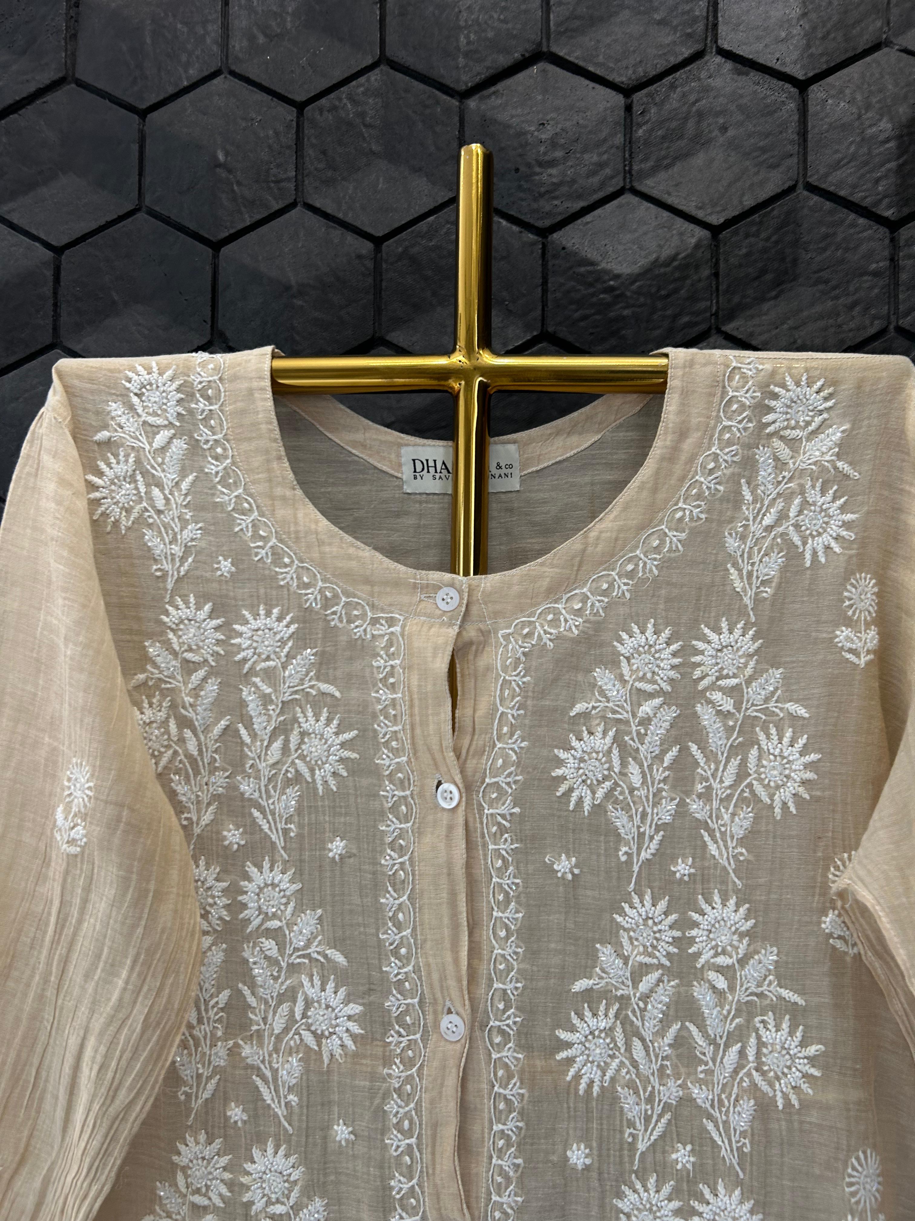 Golden tissue chikankari co-ord set