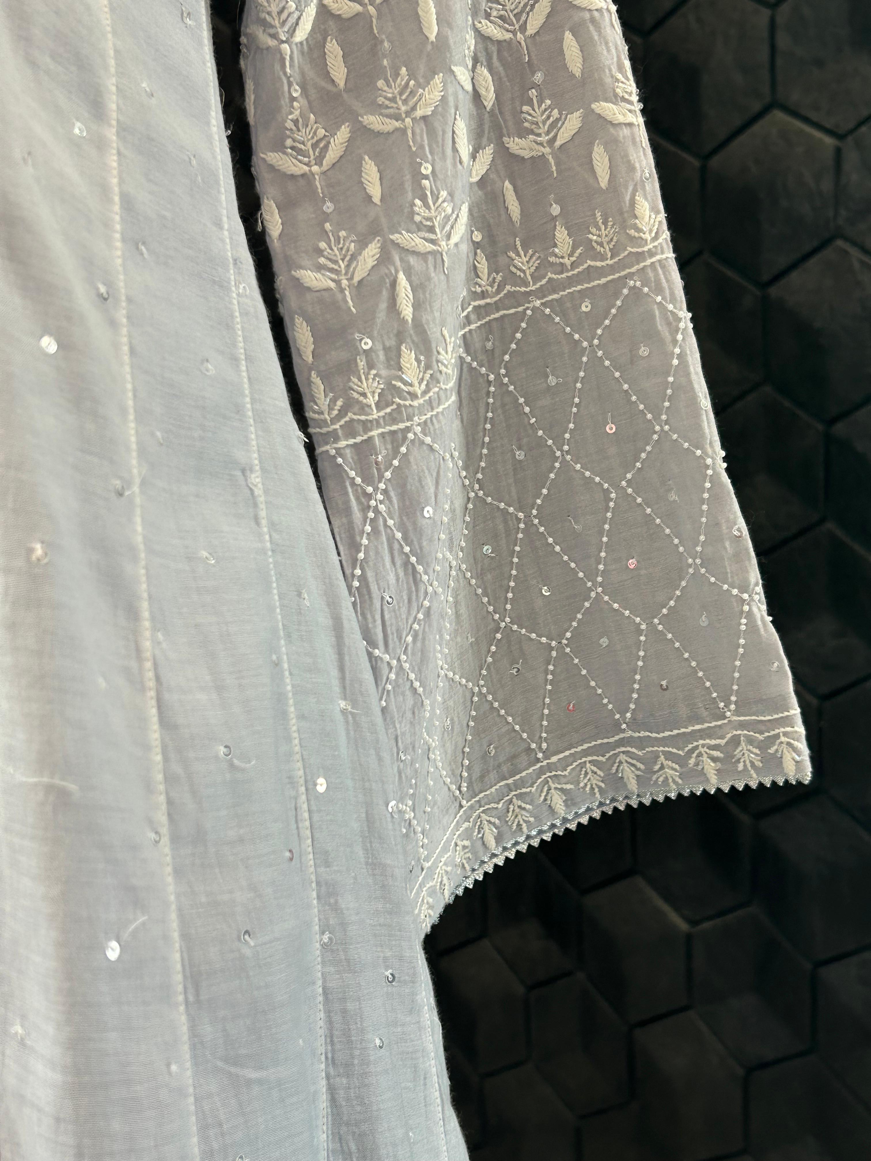 Rashmika Mandana in Powder Blue Chanderi Chikankari Anarkali Set