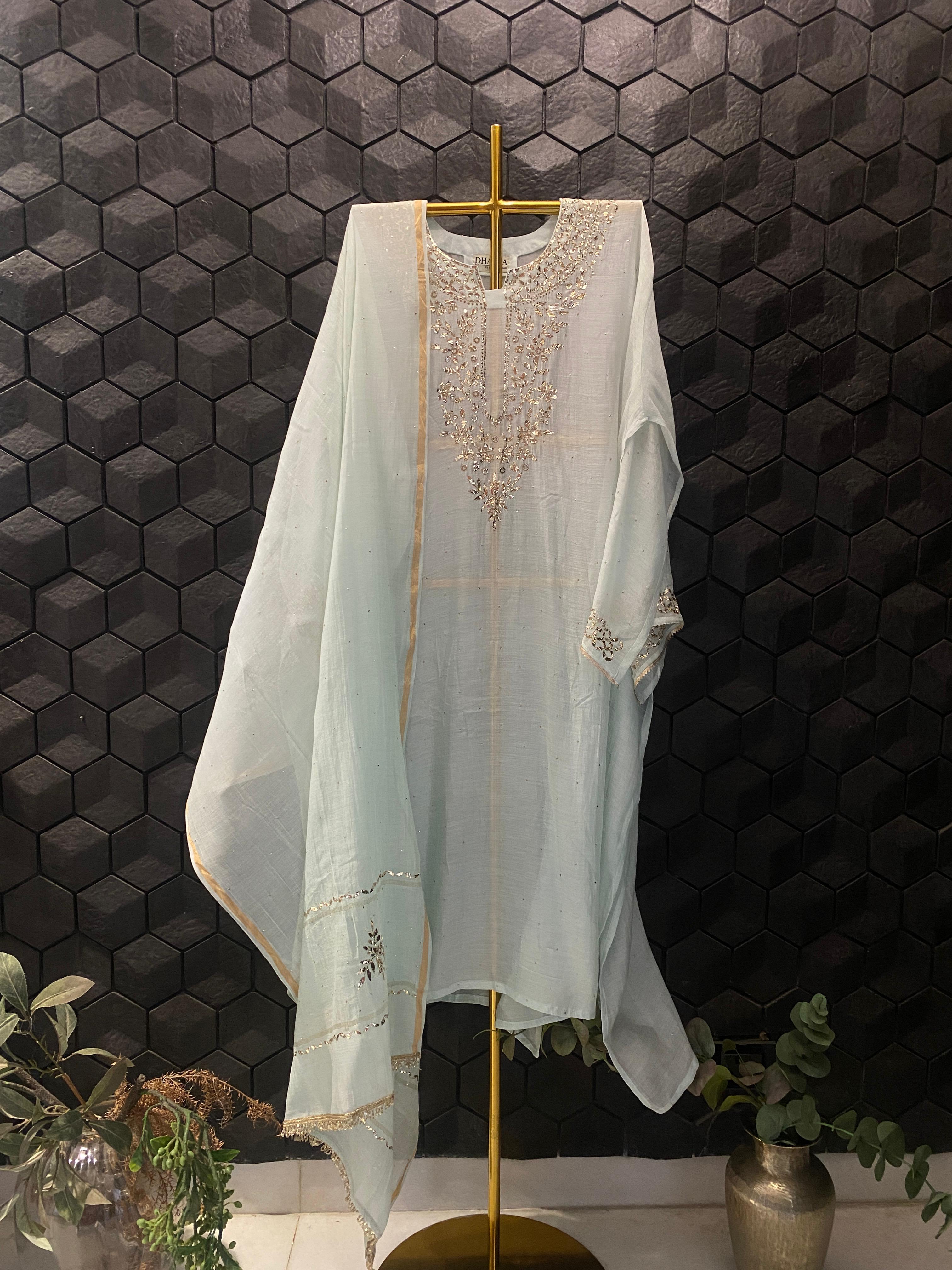 Green Mul Chanderi Mukaish Kurta Set