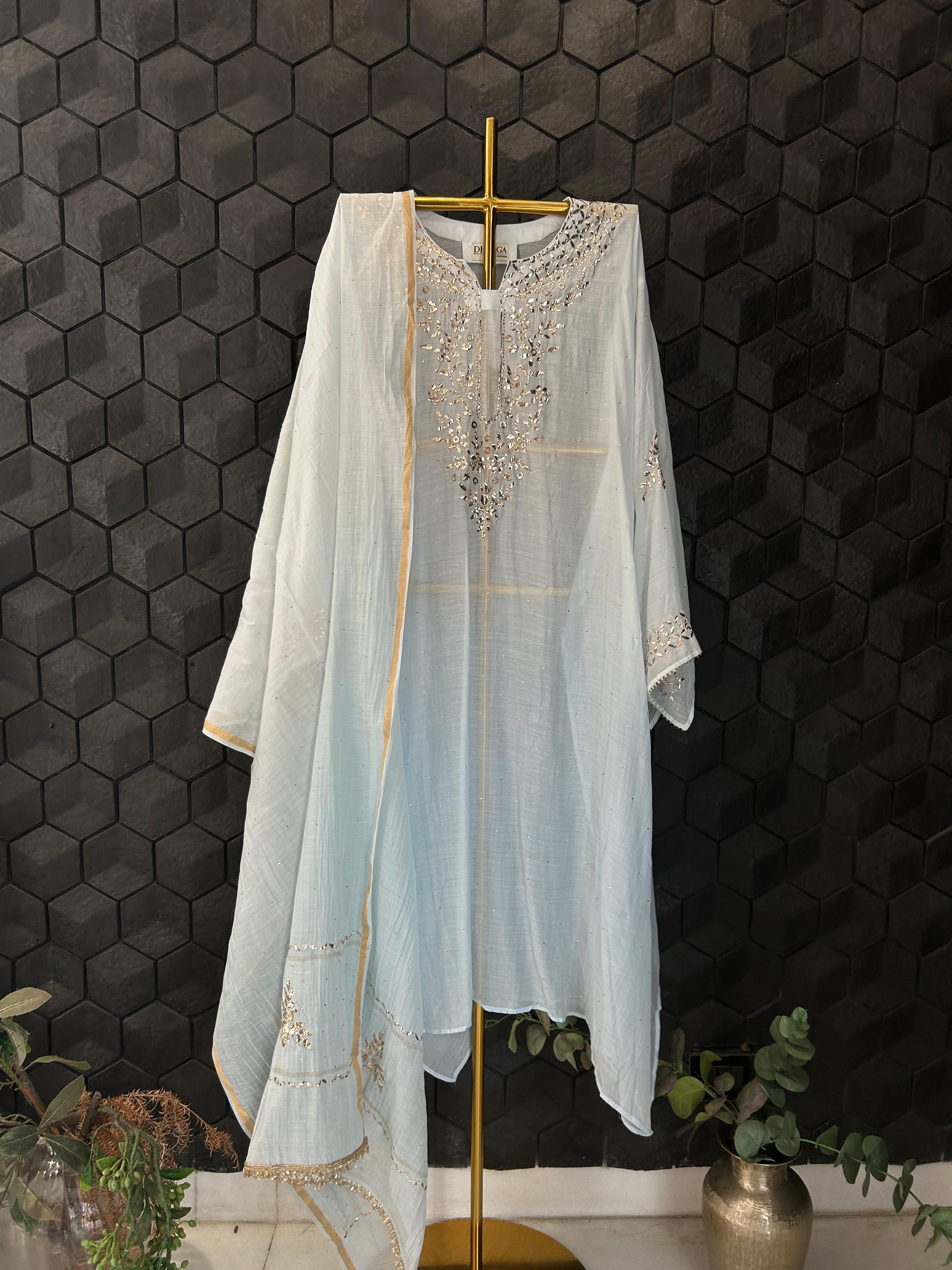 Sky Blue Mul Chanderi Mukaish Kurta Set