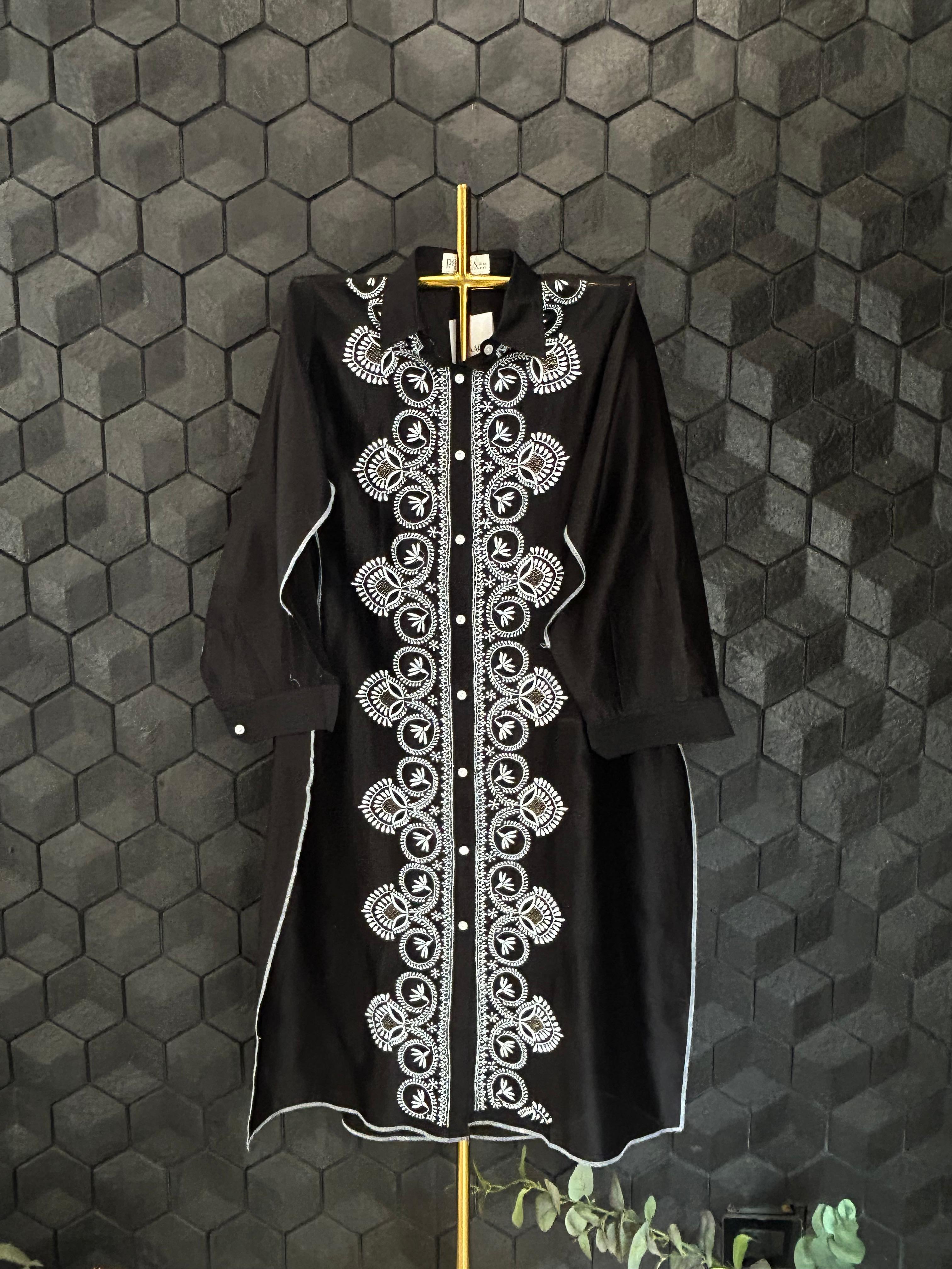 Black Chanderi chikankari shirt