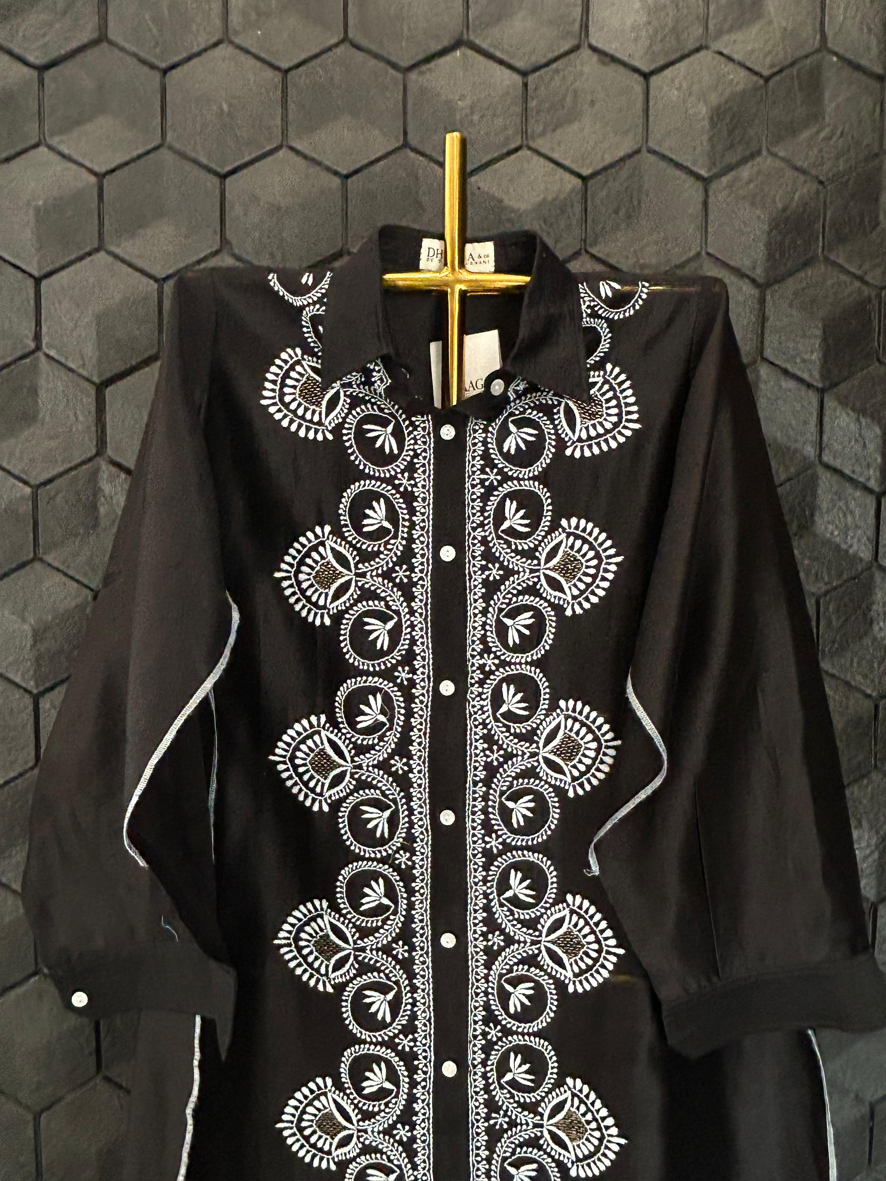 Black Chanderi chikankari shirt