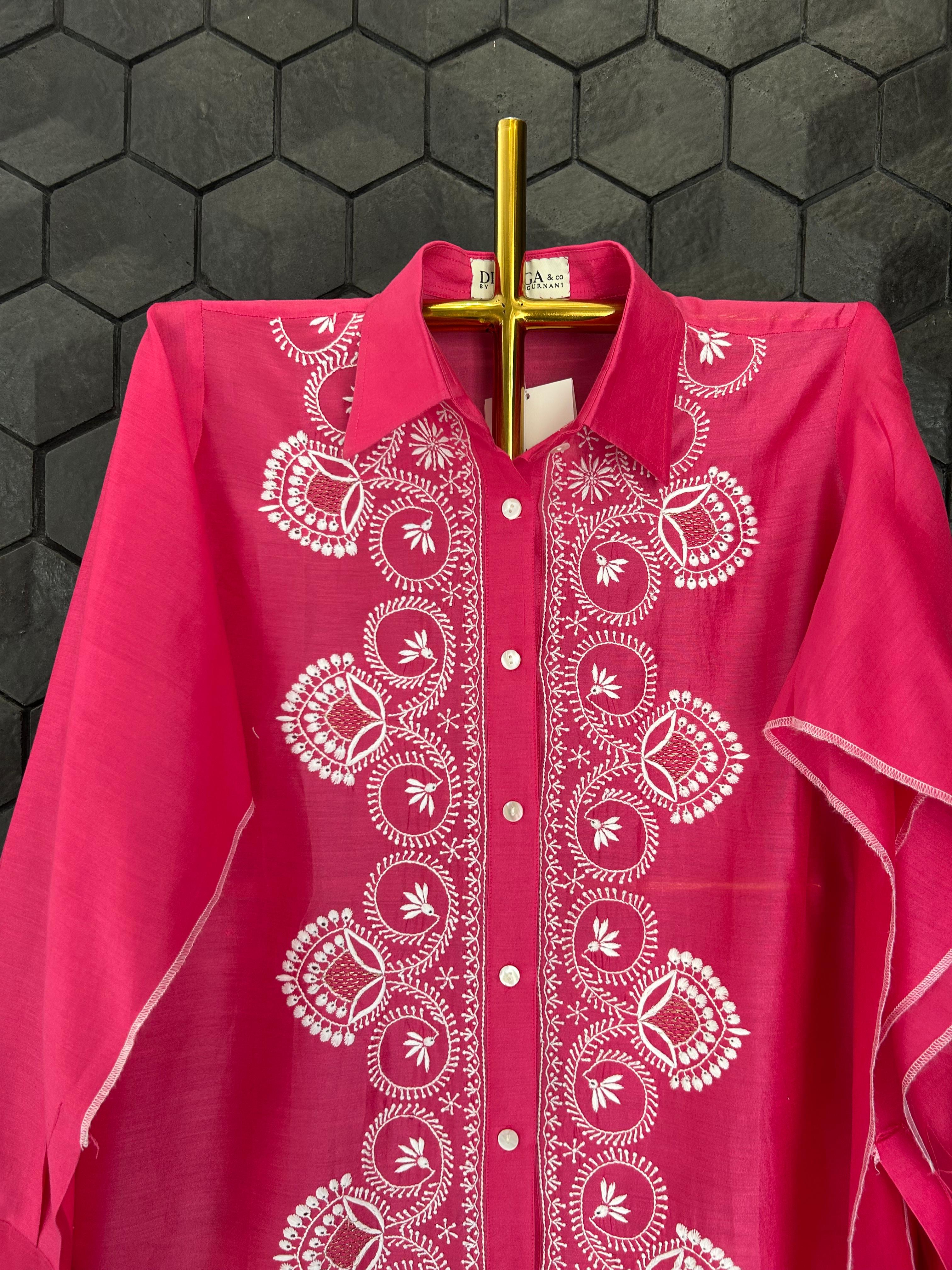 Fuschia pink chanderi chikanakri shirt