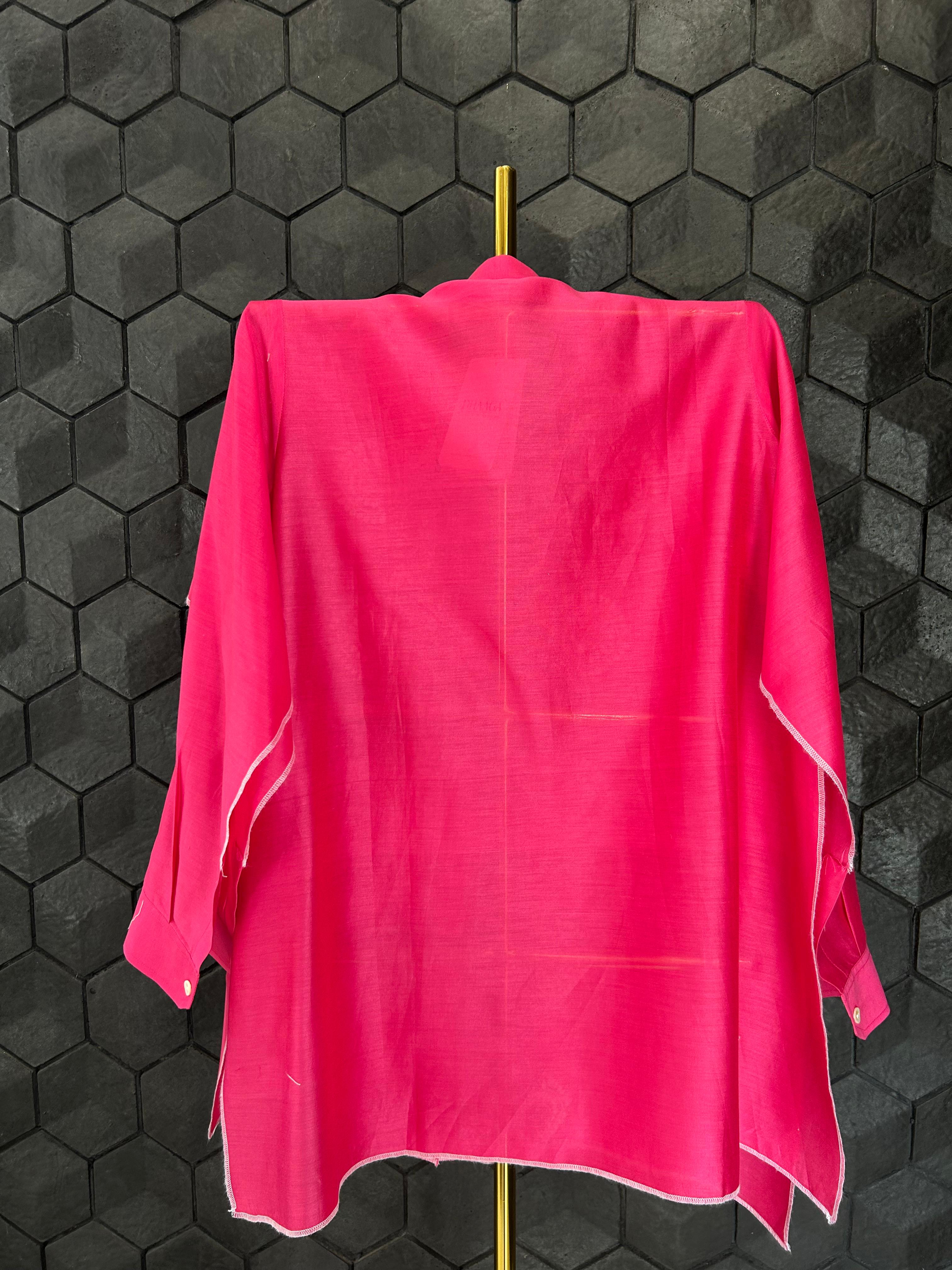 Fuschia pink chanderi chikanakri shirt