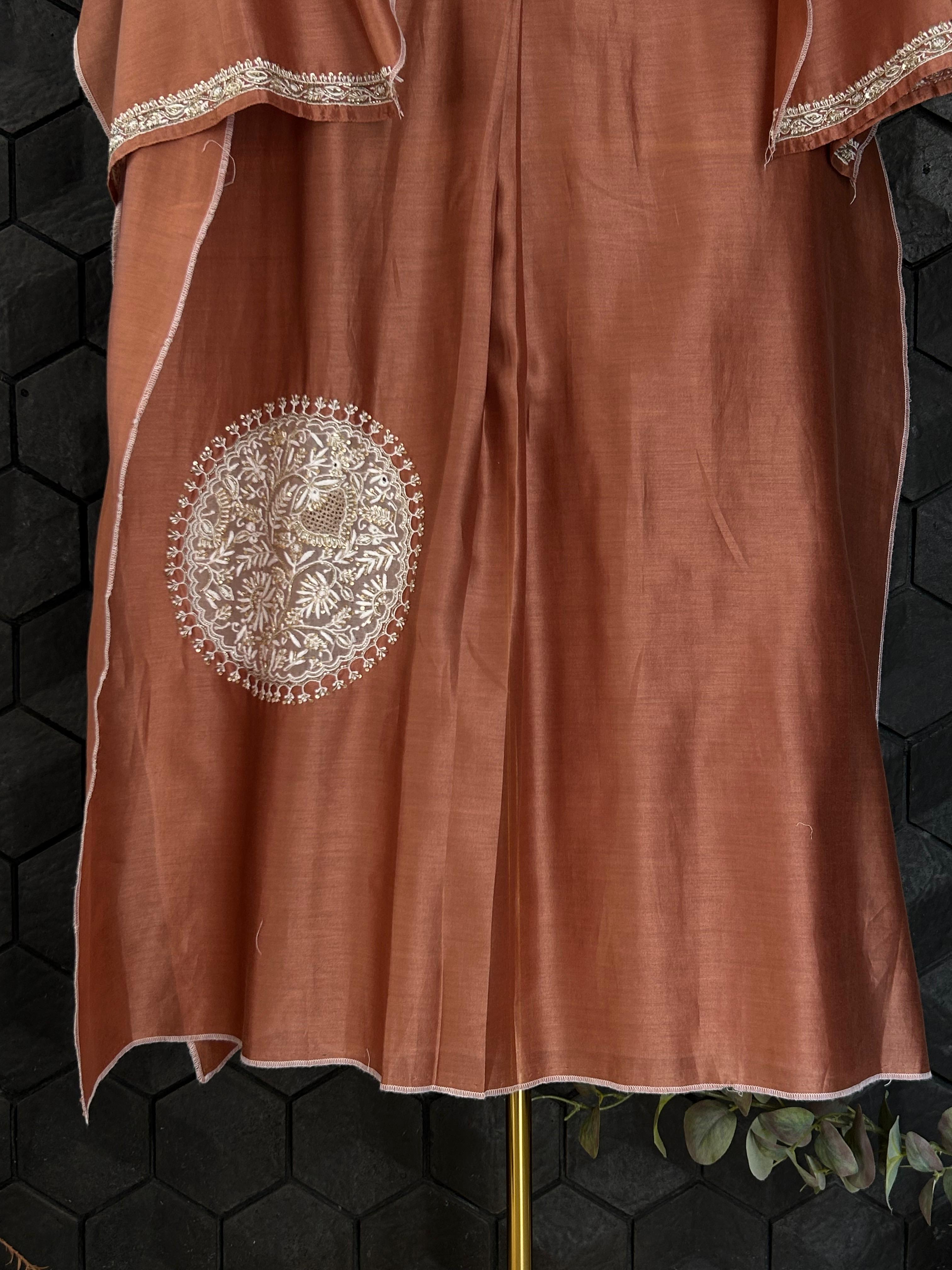 Brown chanderi chikankari co-ord set