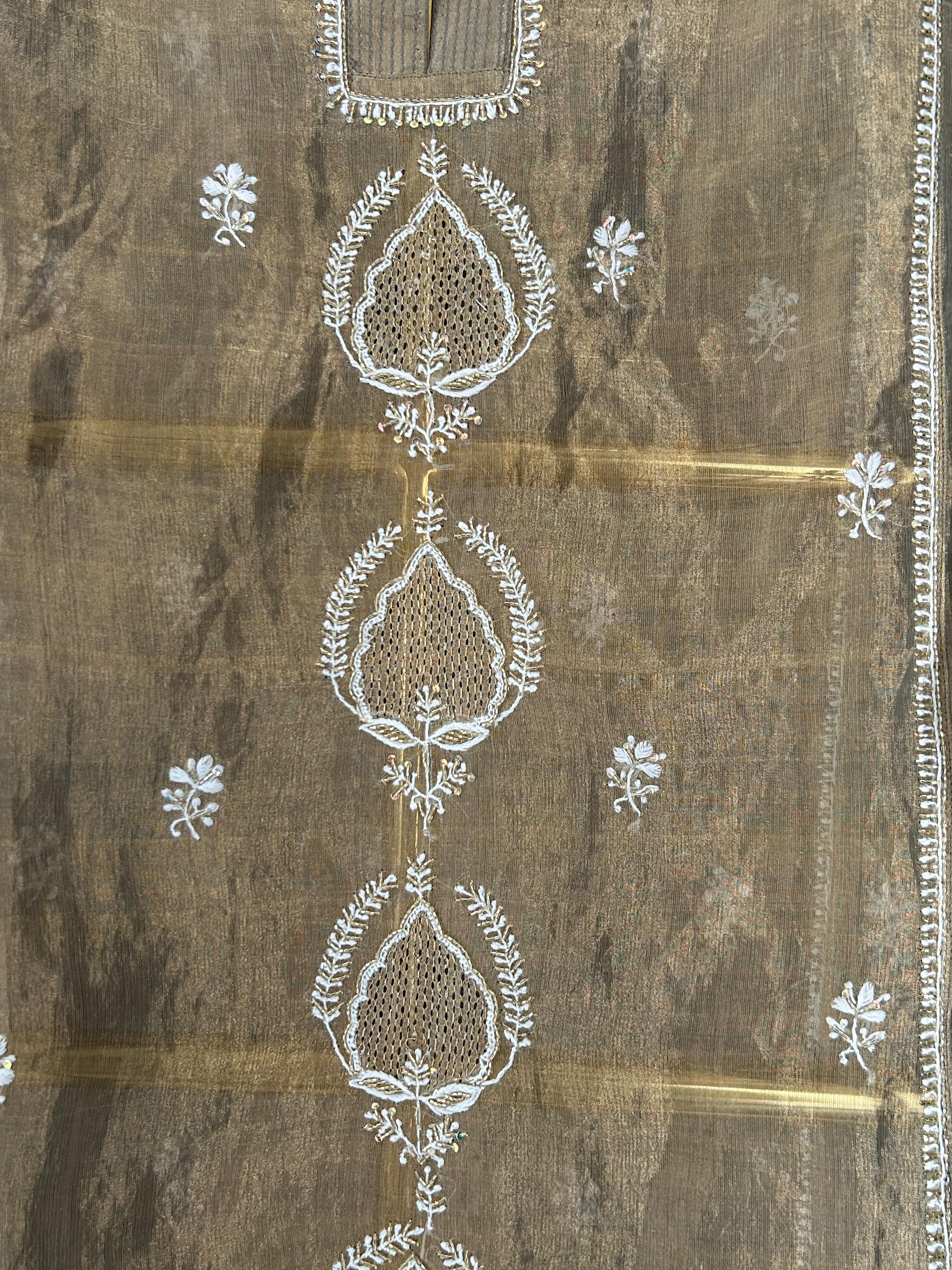 Golden tissue chikankari co-ord set