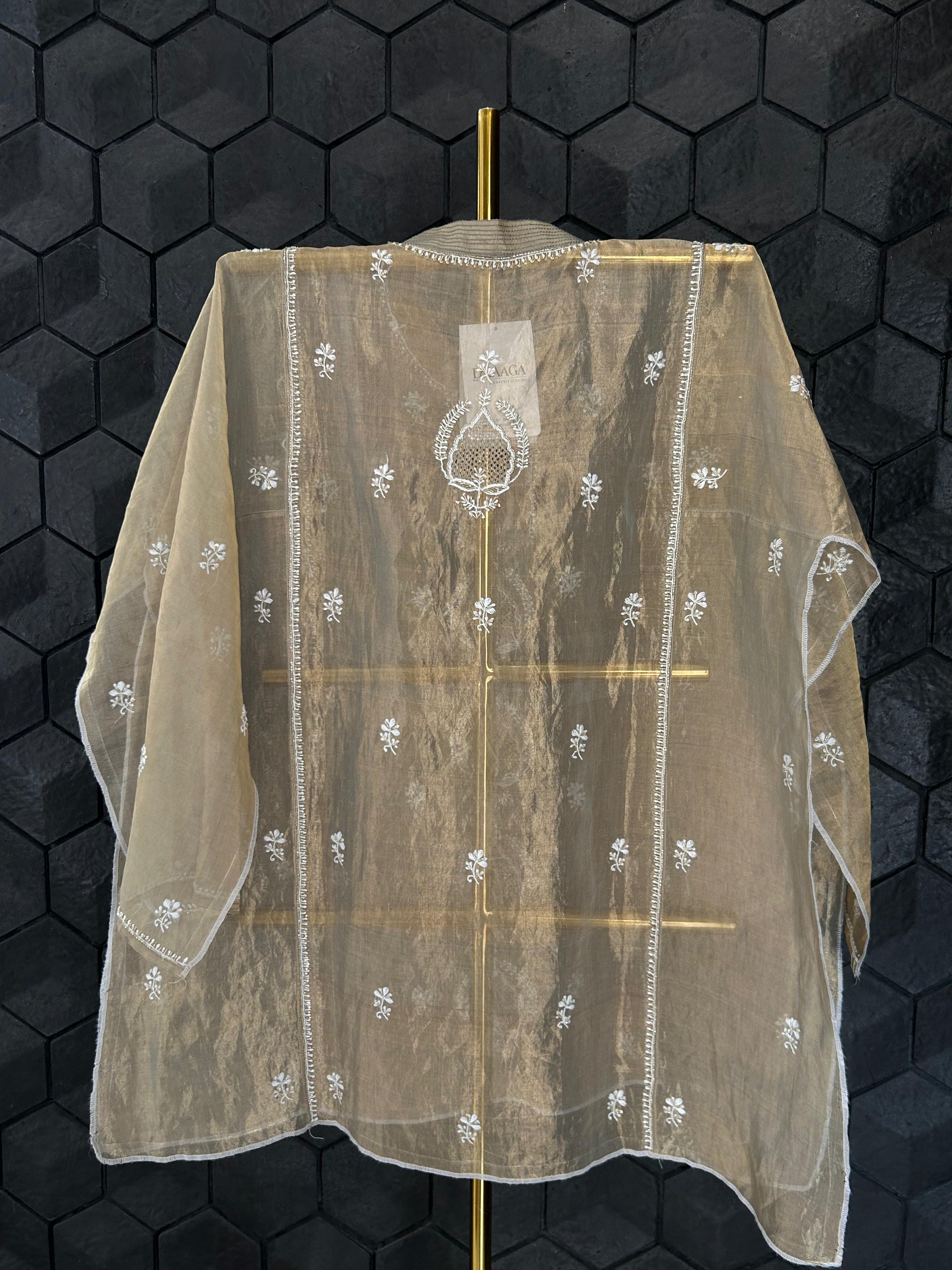 Golden tissue chikankari co-ord set