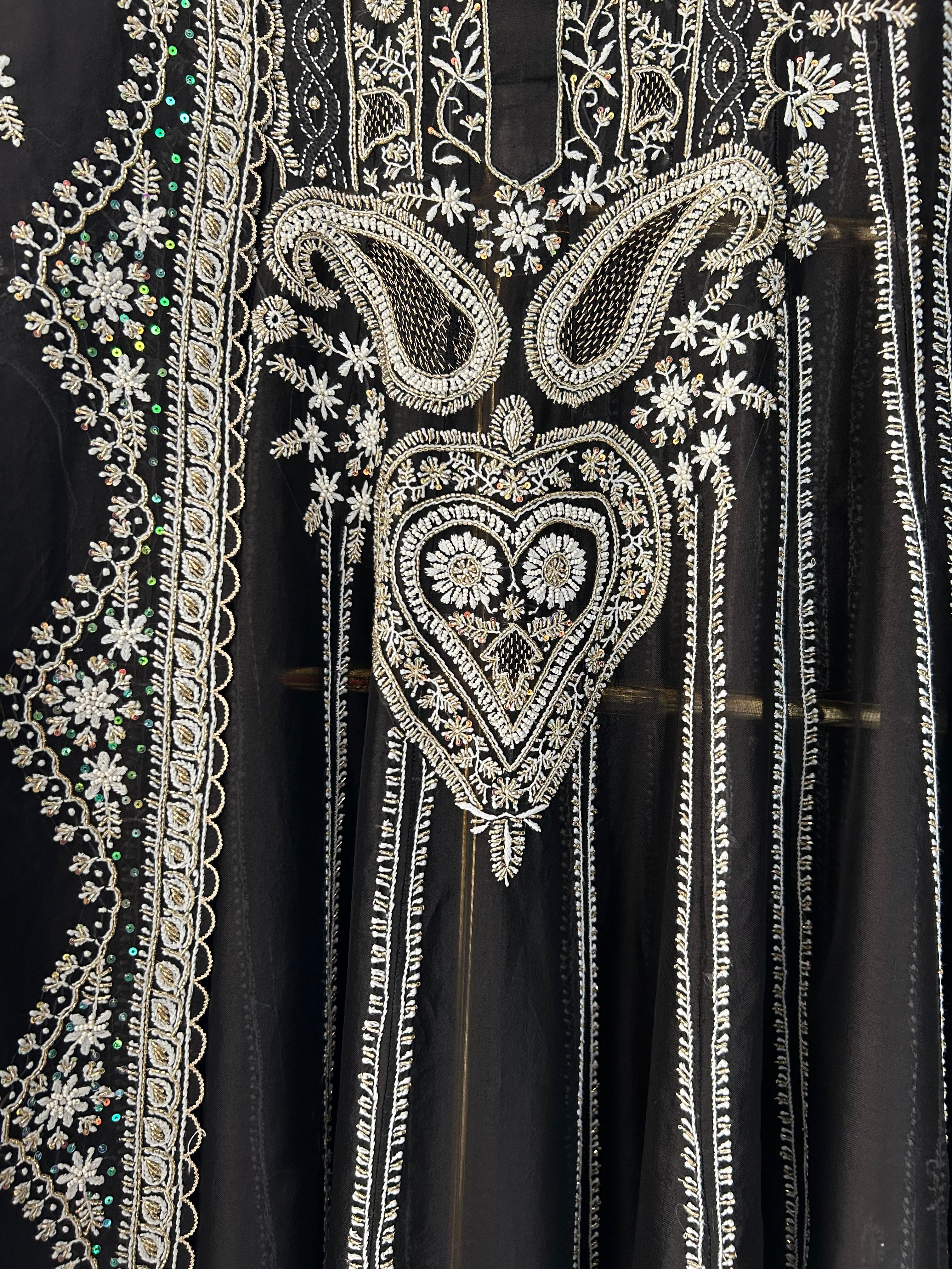 Black organza chikankari anarkali set