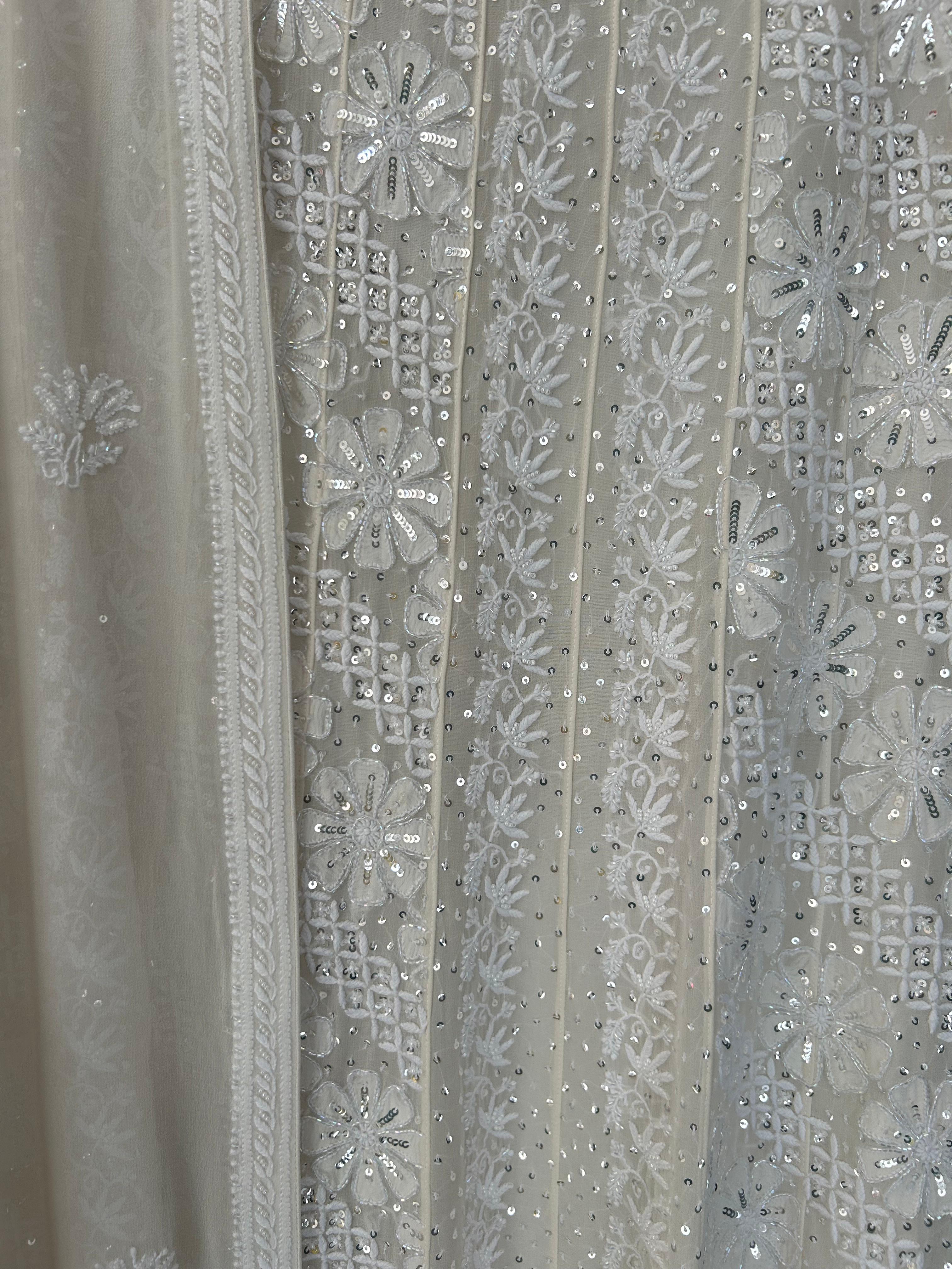 white georgette chikankari anarkali set