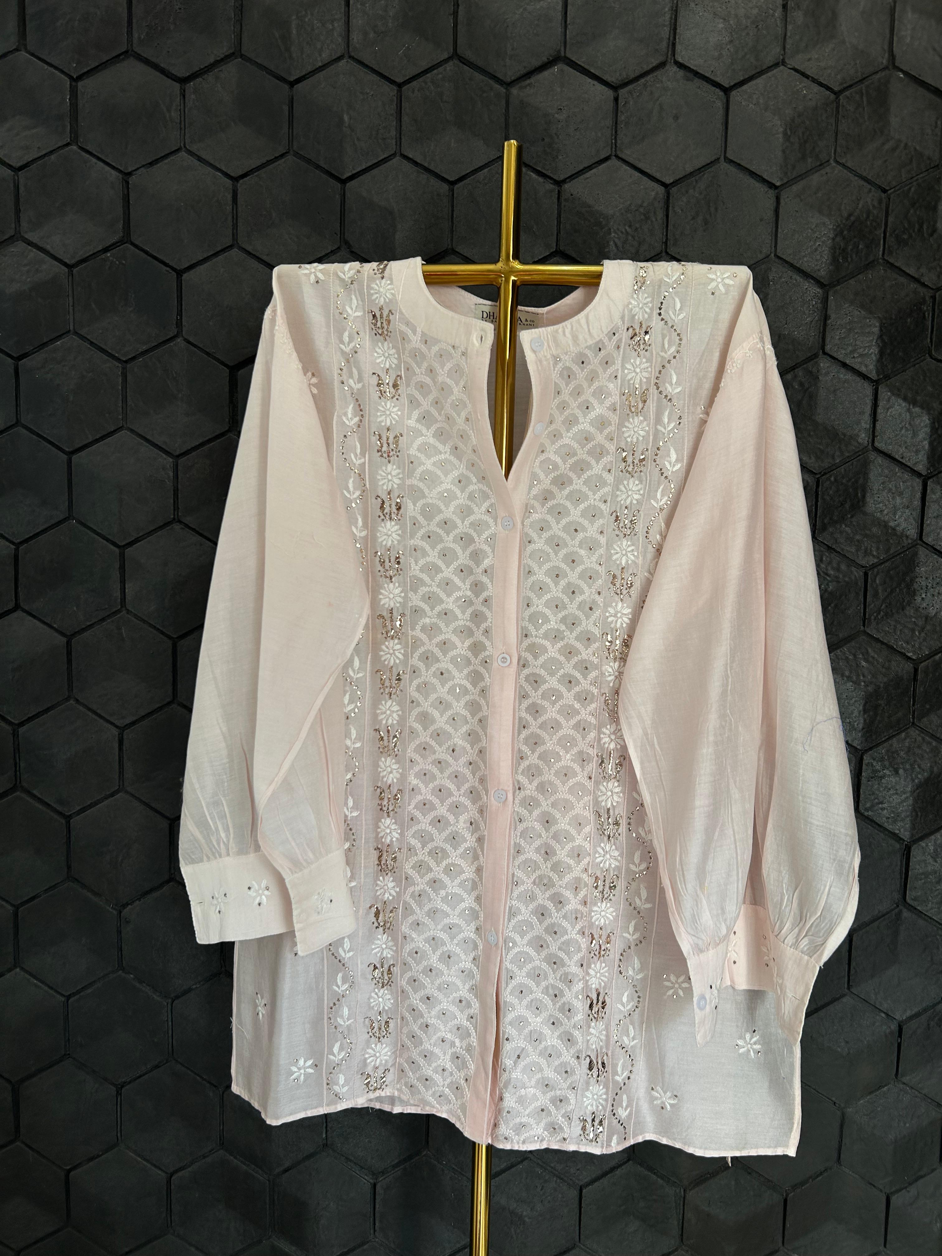 Pink chanderi chikankari co-ord set