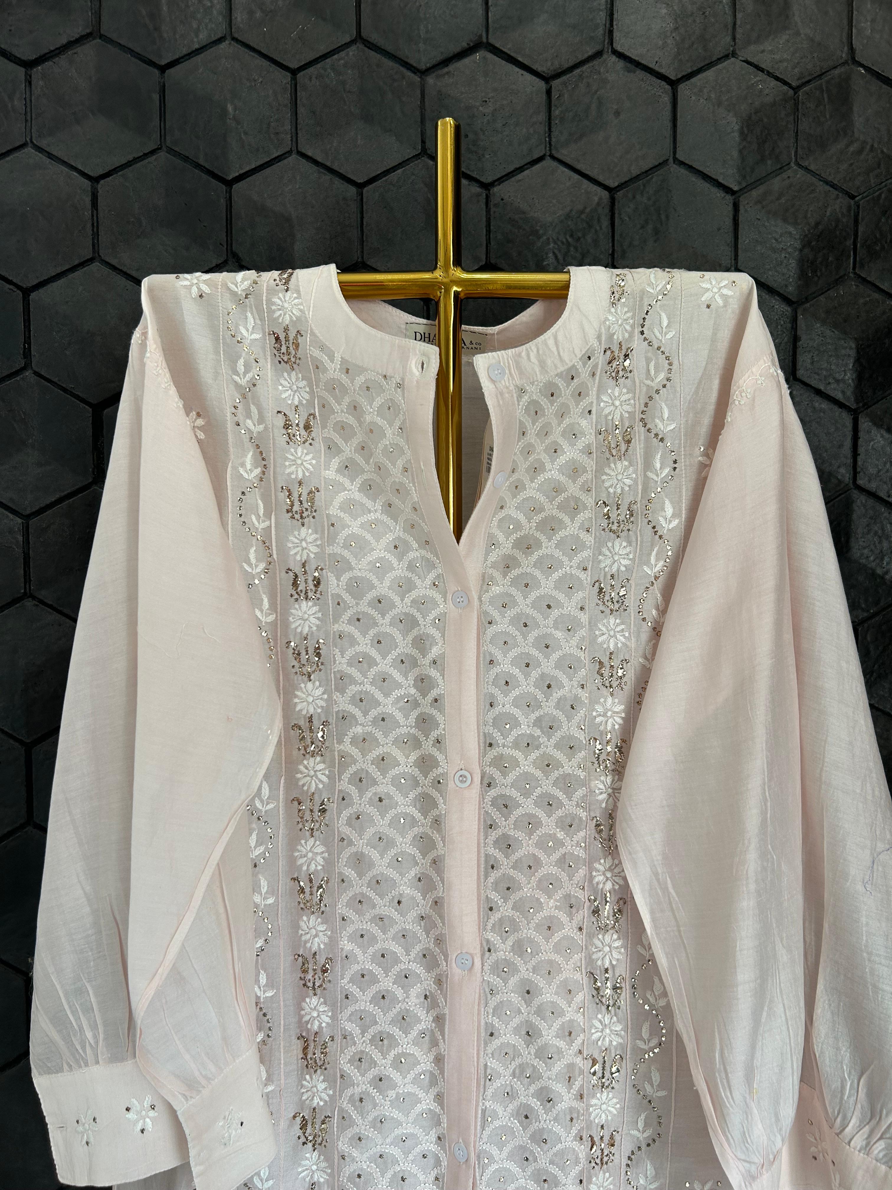 Pink chanderi chikankari co-ord set