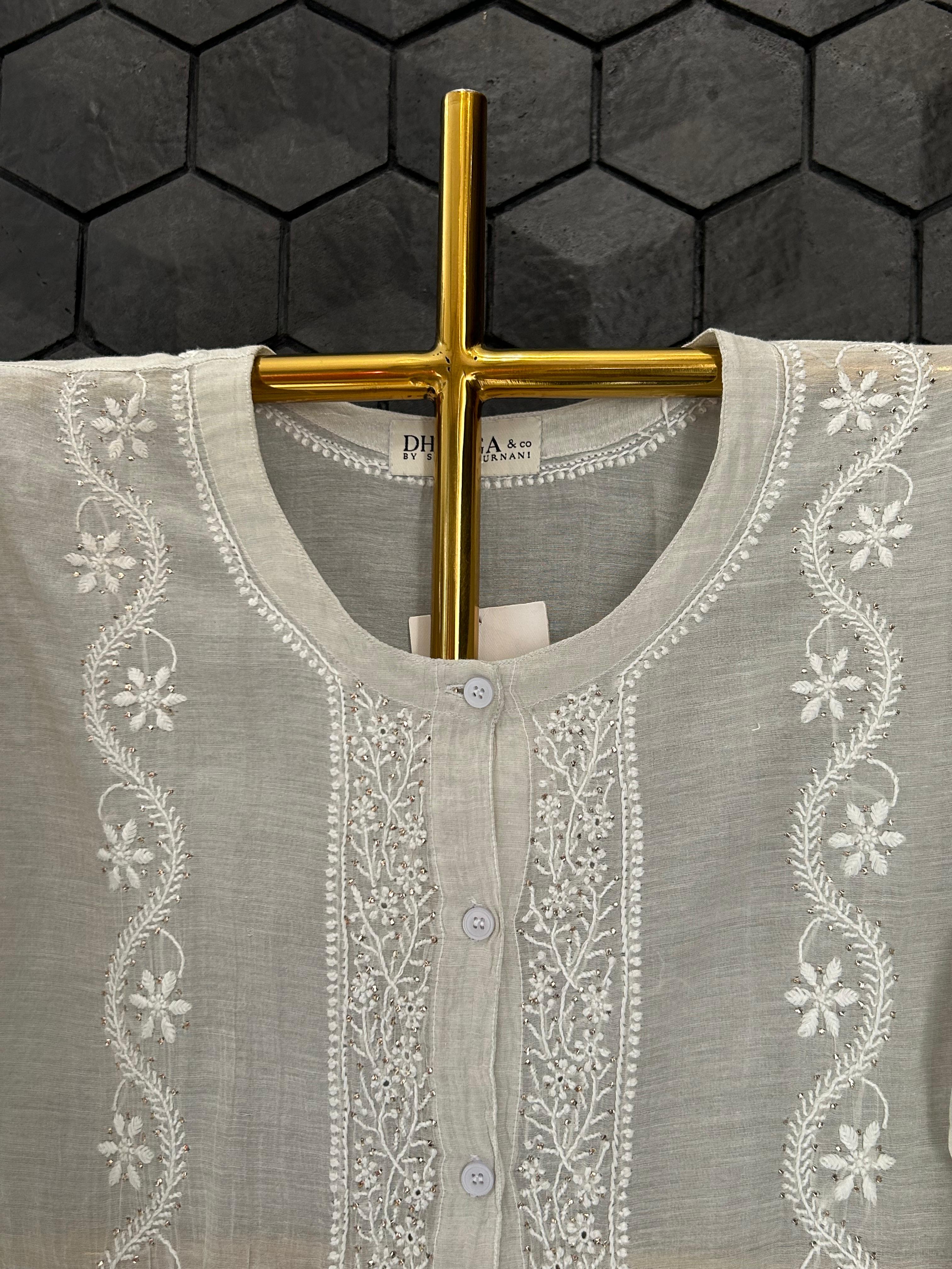 Silver tissue chikankari co-ord set