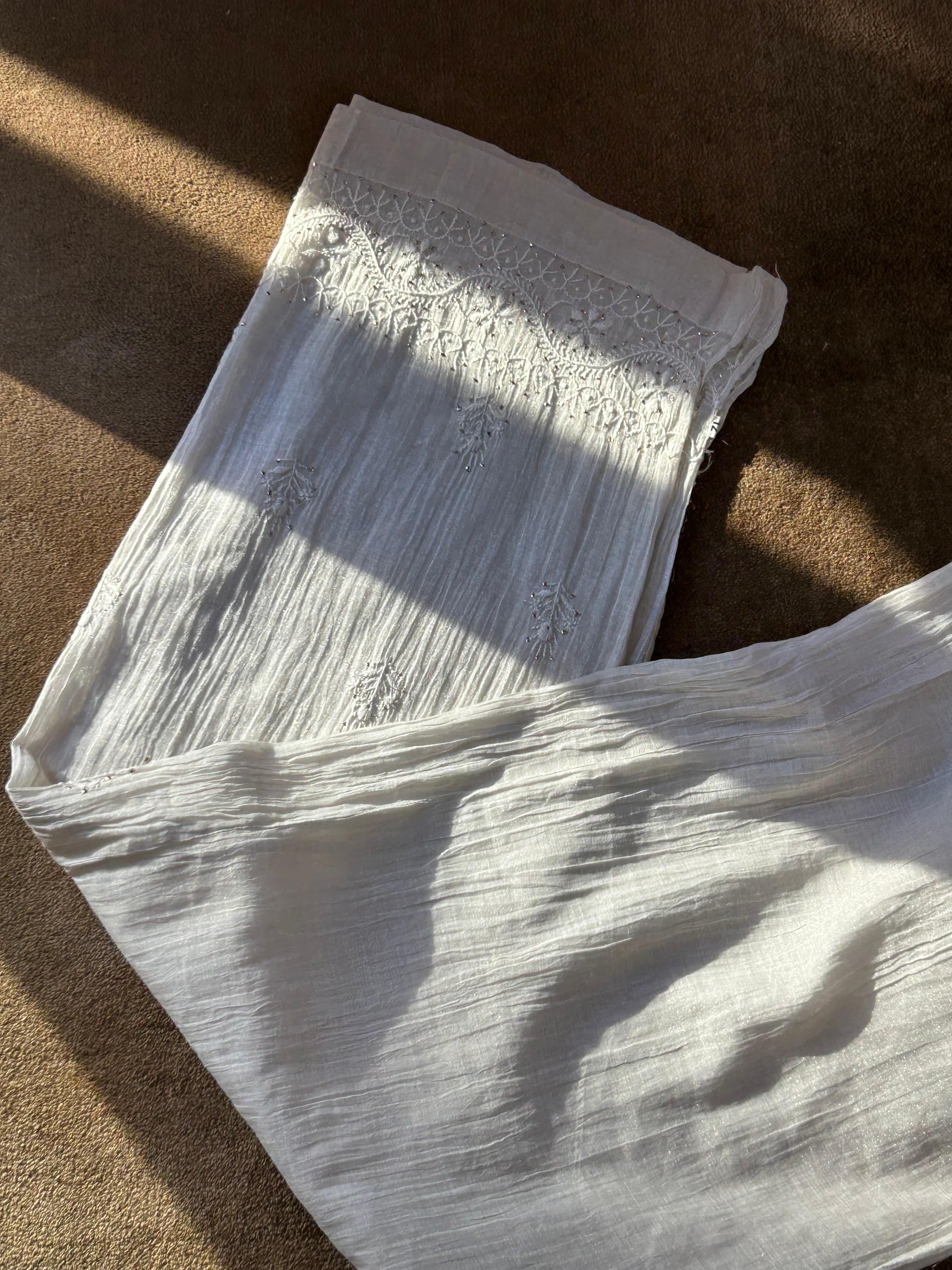 Silver tissue chikankari co-ord set