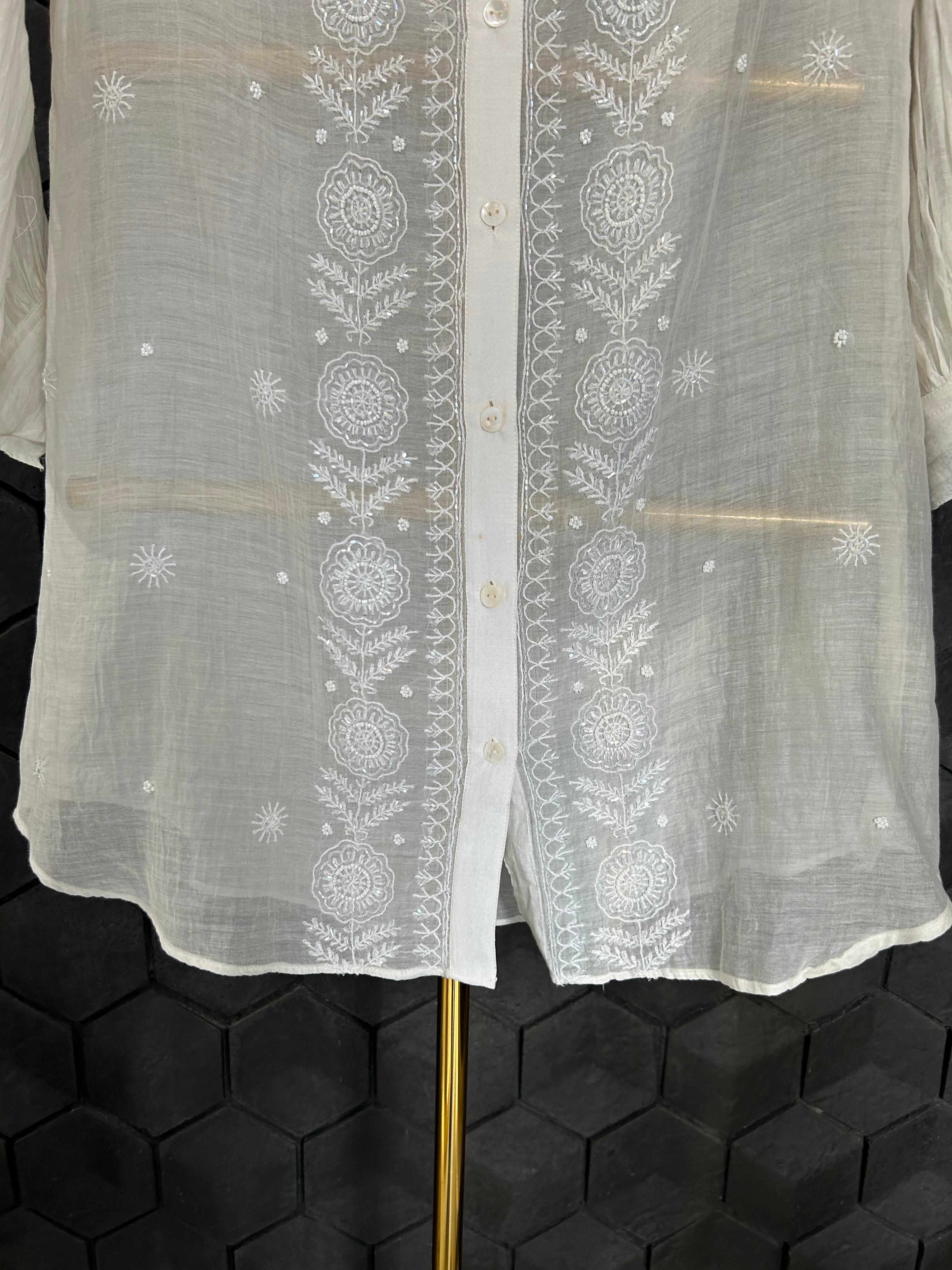 White mul chanderi chikankari co-ord set