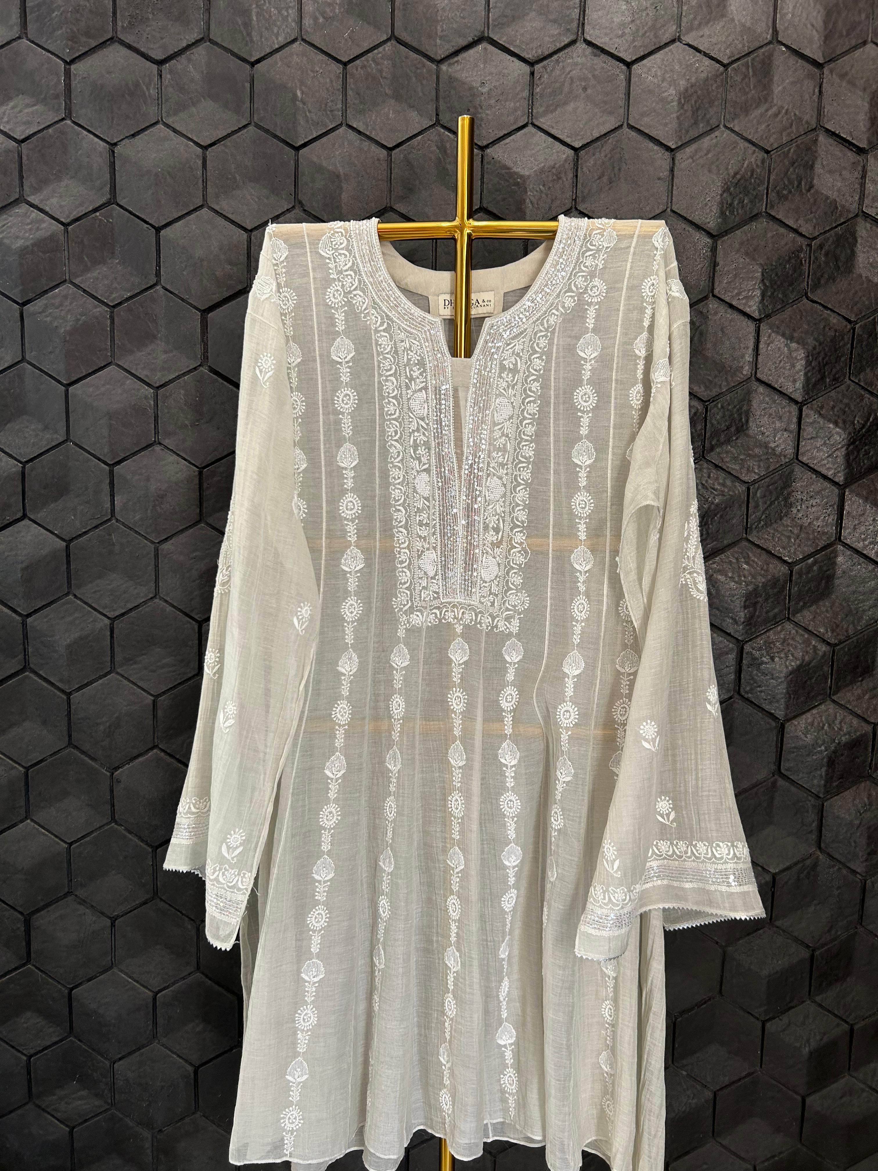 Silver tissue chikankari co-ord set