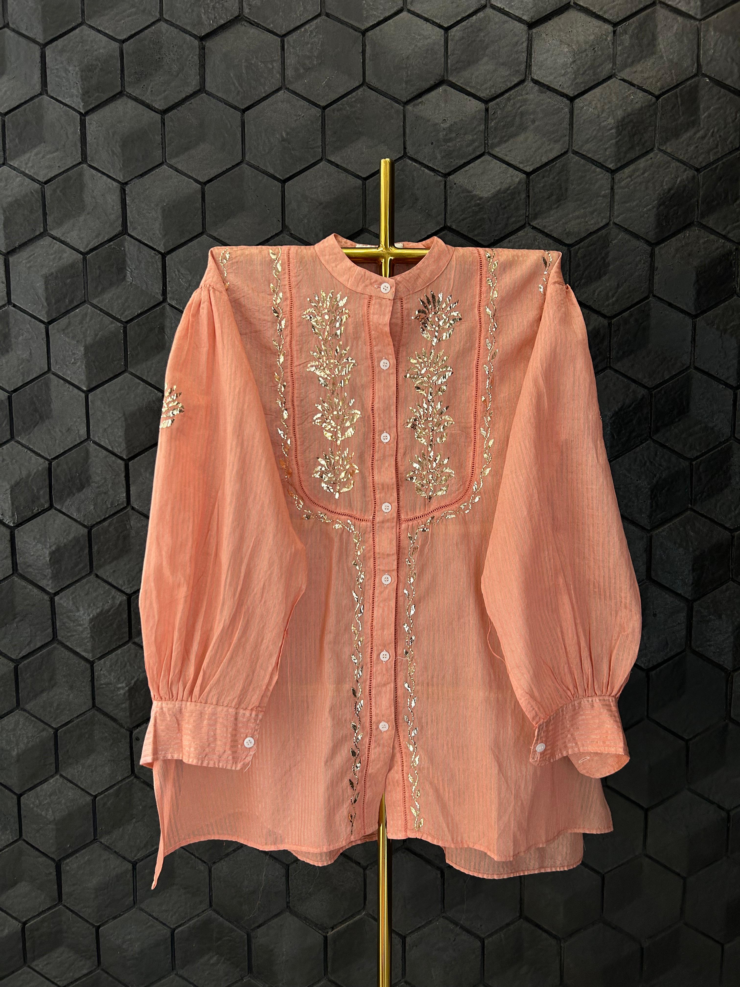 Peach tissue mukaish co-ord set